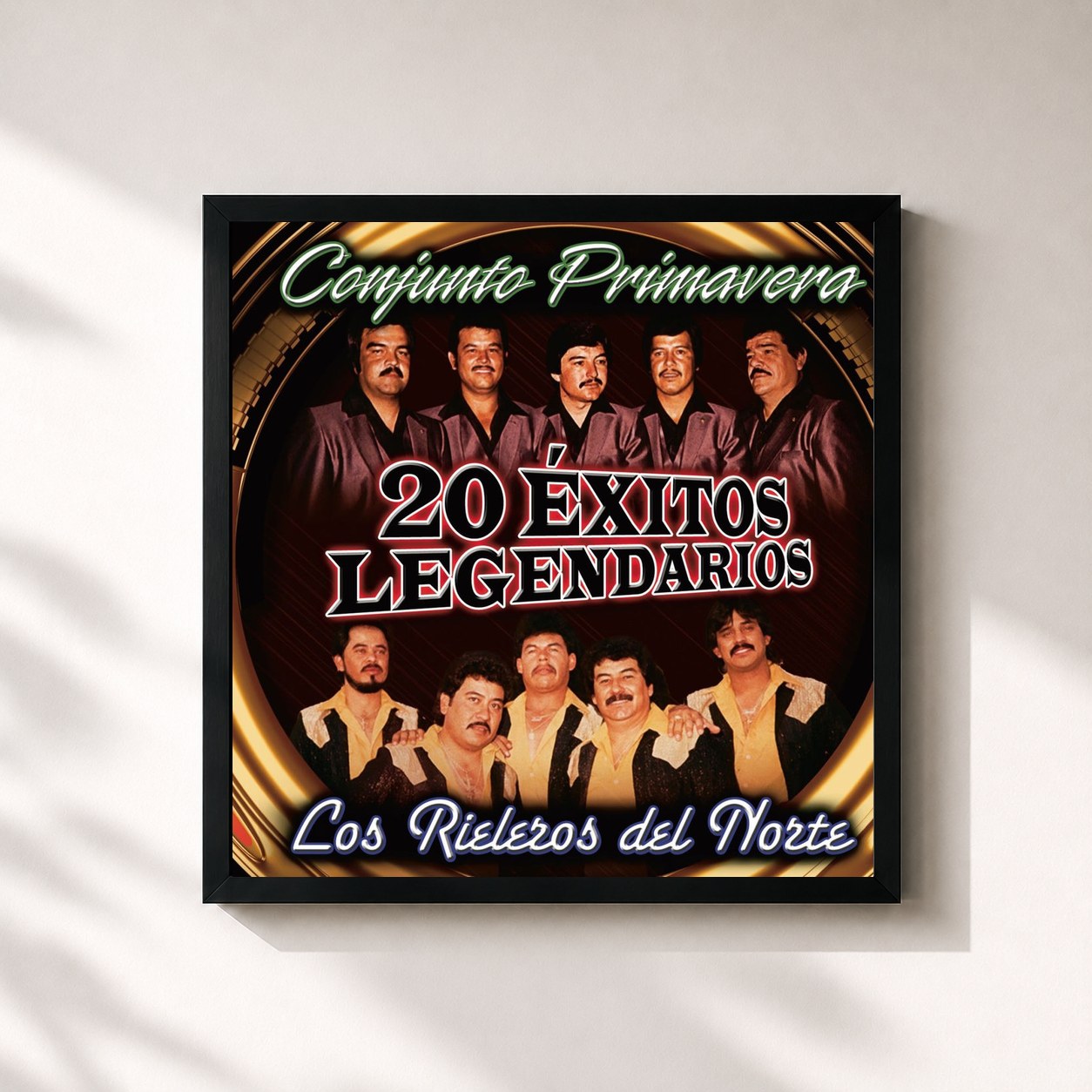 #noir Tableau carré de l'album 20 Exitos Legendarios de Conjunto Primavera, cadre noir 32x32 cm