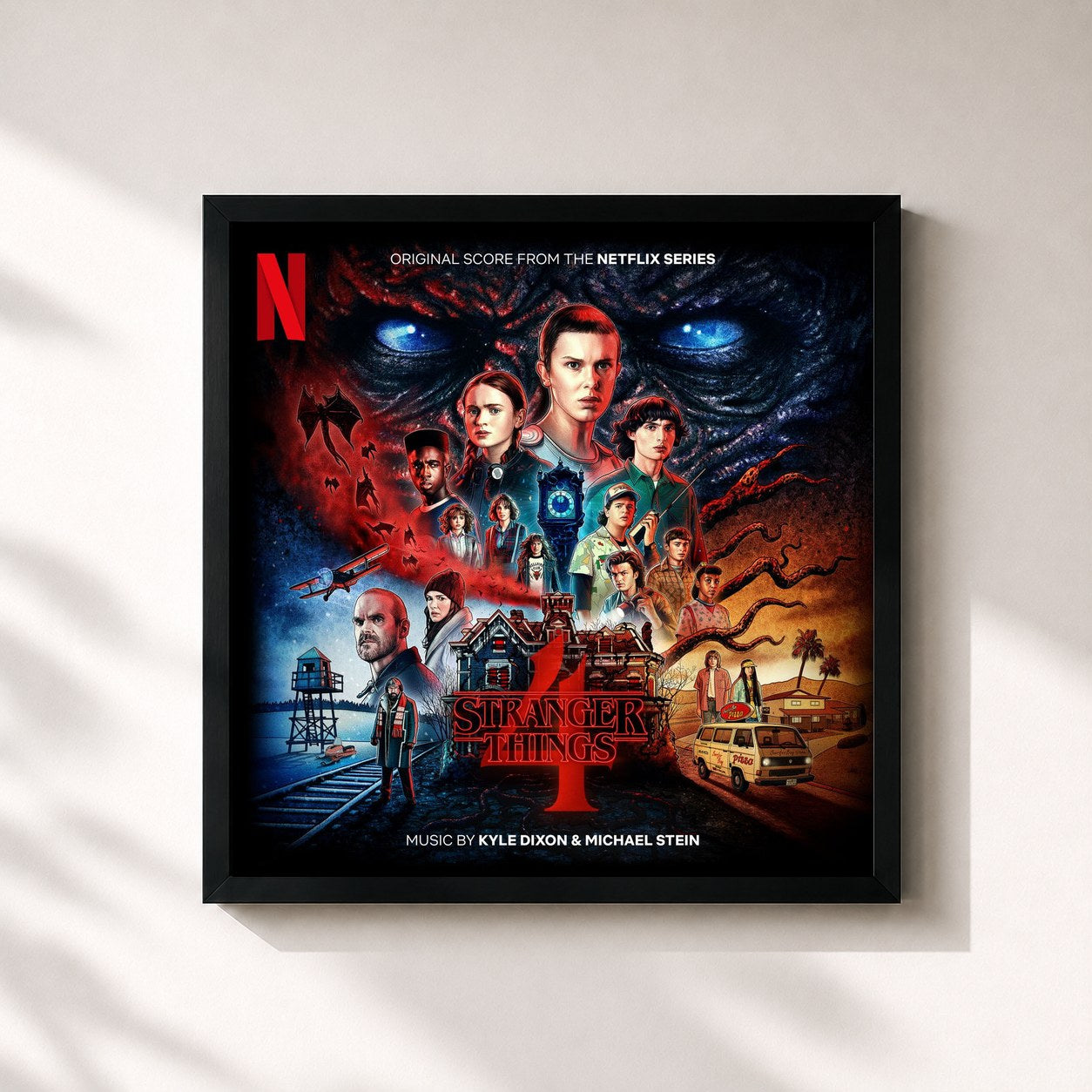 #noir Tableau carré de l'album Stranger Things 4 (Original Score From The Netflix Series) de Kyle Dixon & Michael Stein, cadre noir 32x32 cm