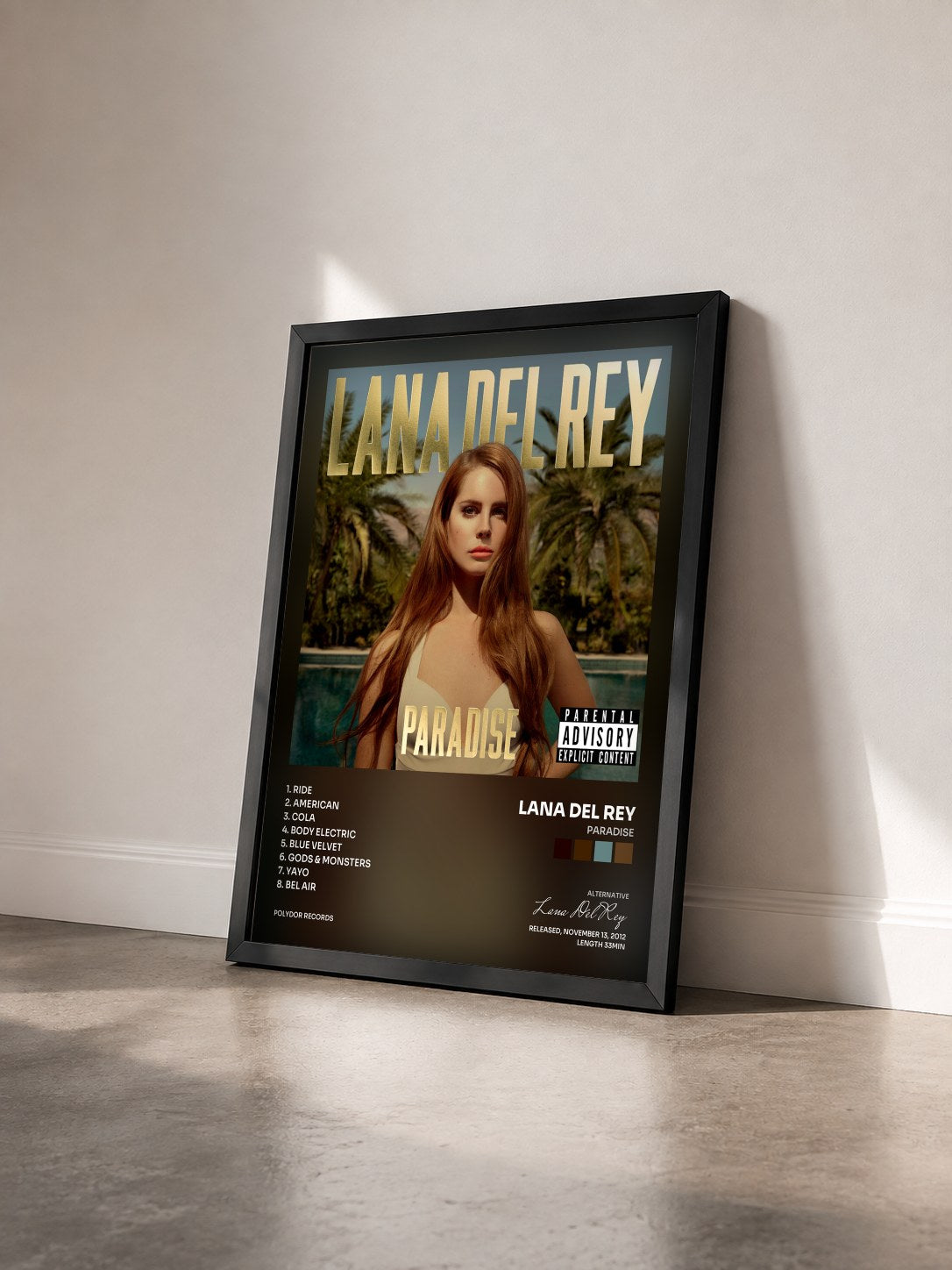 #noir Tableau de l'album Paradise de Lana Del Rey vu de trois quarts, cadre noir