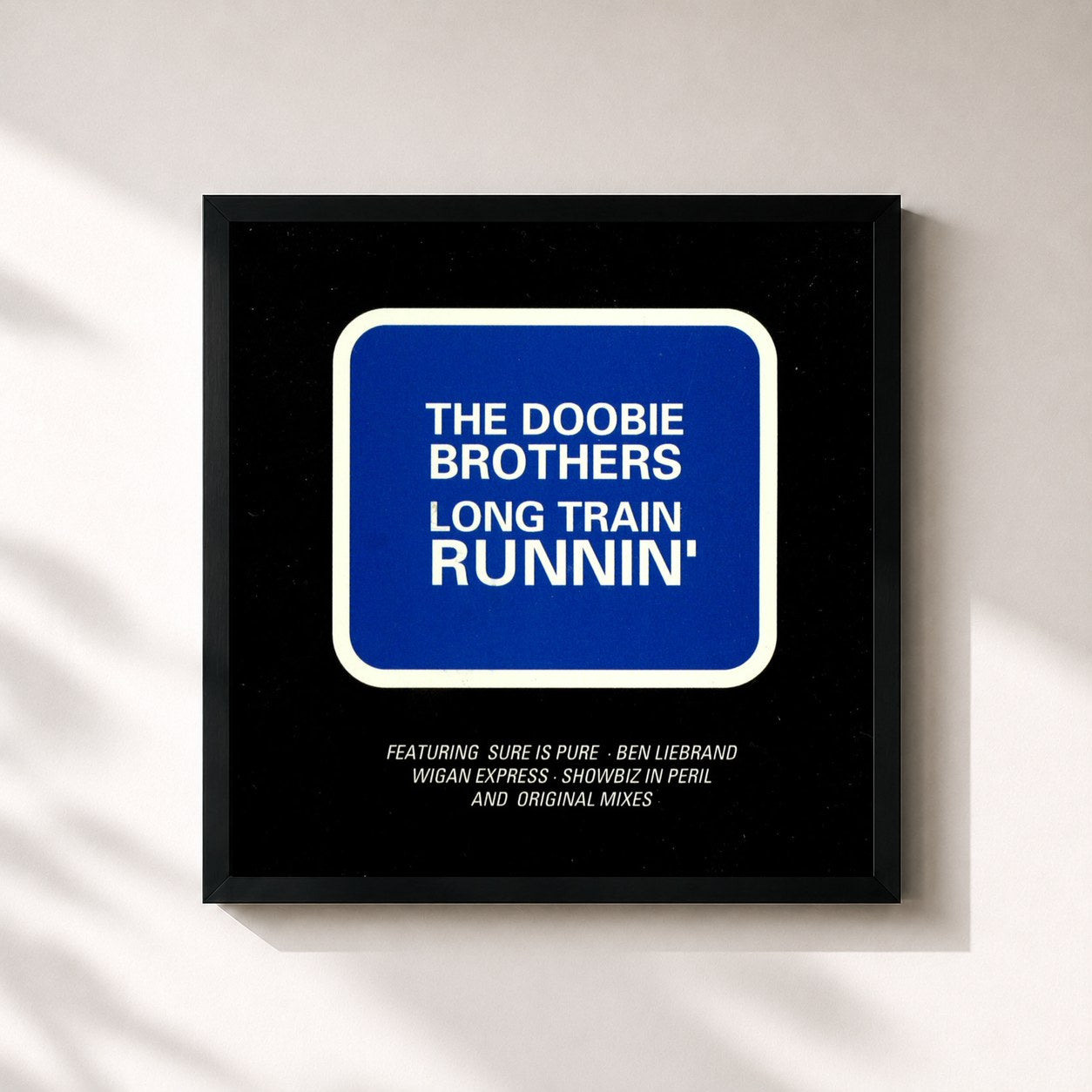 #noir Tableau carré de l'album Long Train Runnin' de The Doobie Brothers, cadre noir 32x32 cm