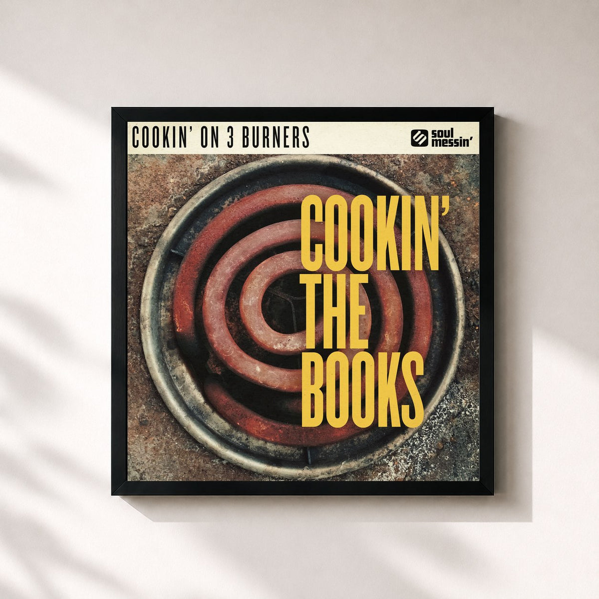 #noir Tableau carré de l'album Cookin' The Books de Cookin' On 3 Burners, cadre noir 32x32 cm