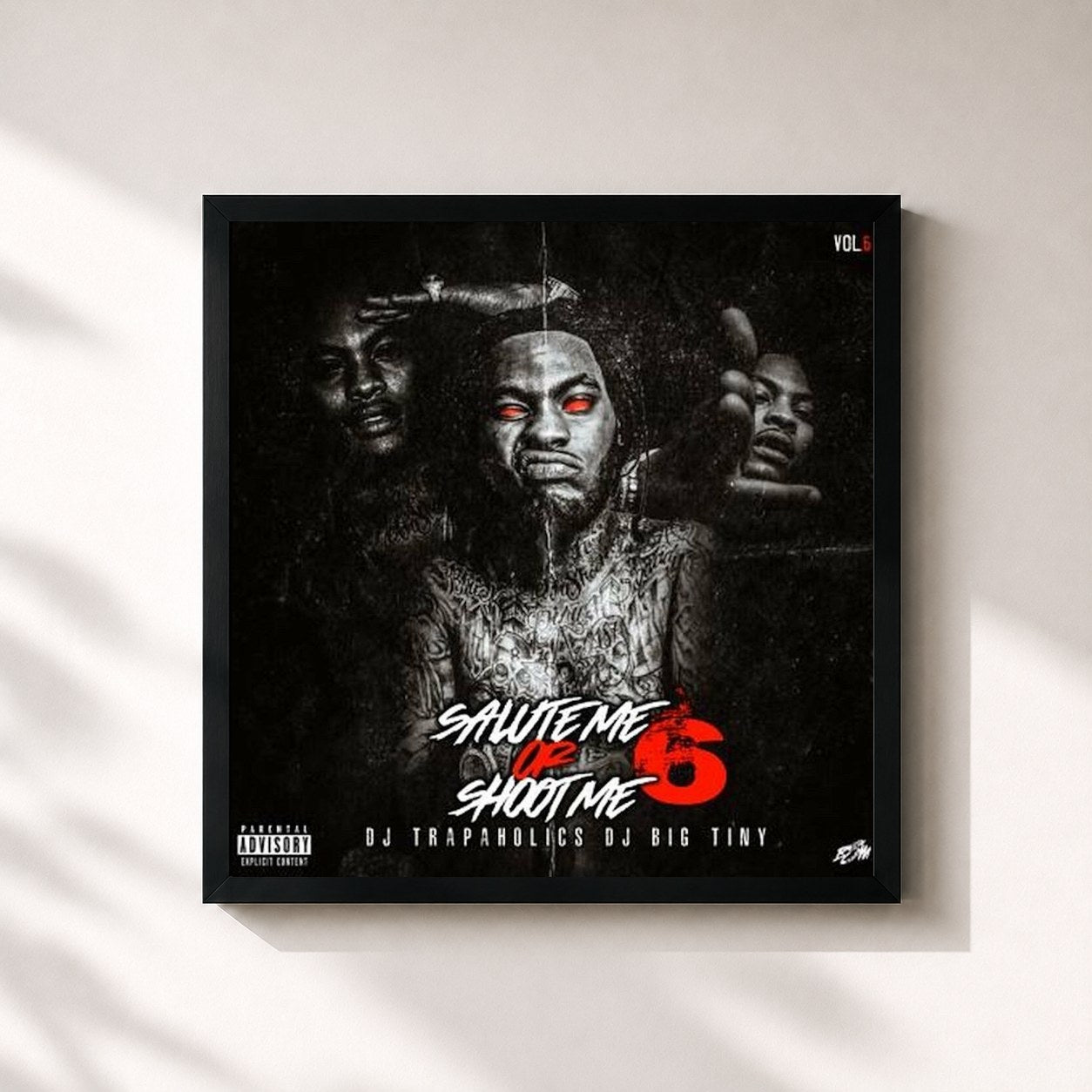 #noir Tableau carré de l'album Salute Me or Shoot Me 6 de Waka Flocka Flame, cadre noir 32x32 cm