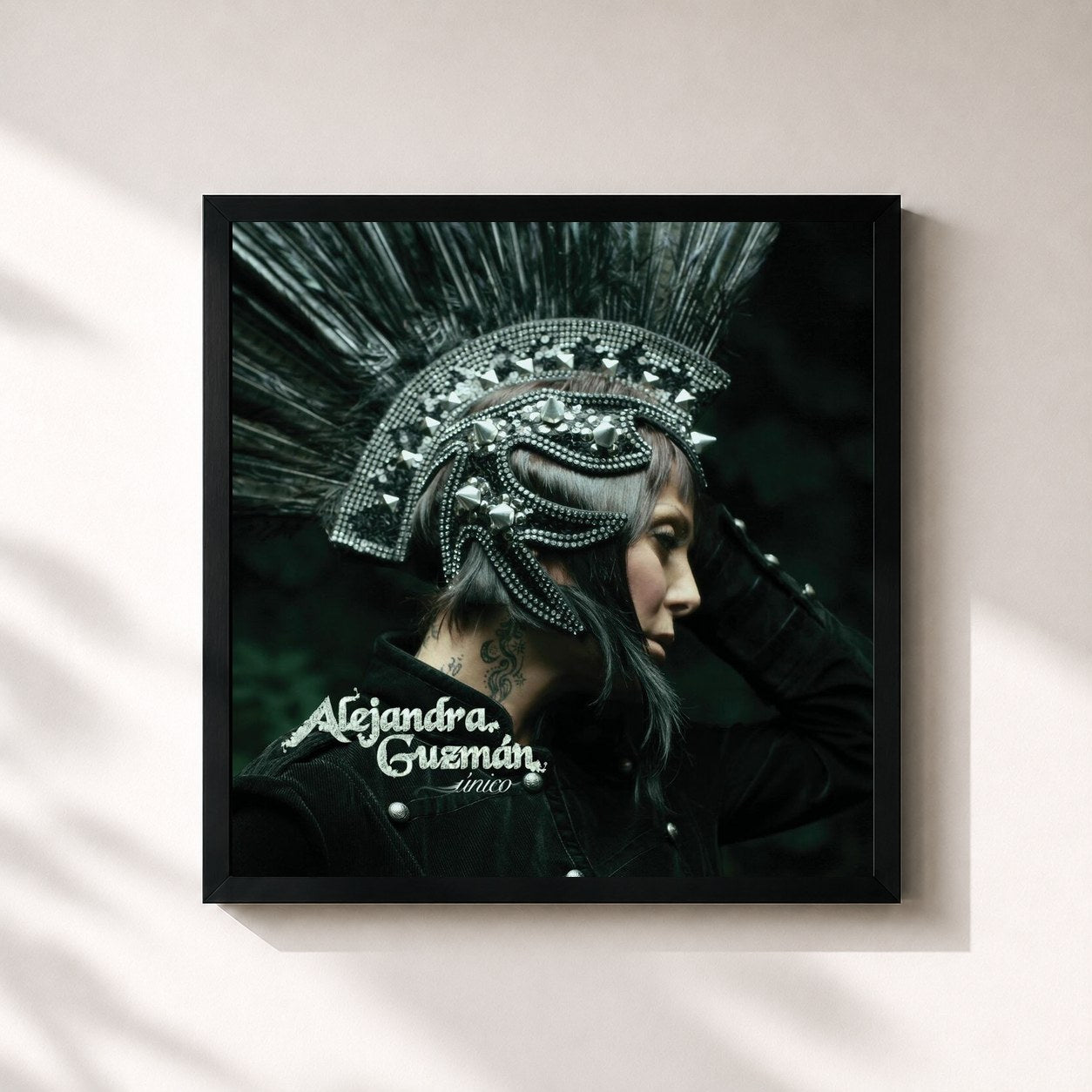 #noir Tableau carré de l'album Único de Alejandra Guzmán, cadre noir 32x32 cm