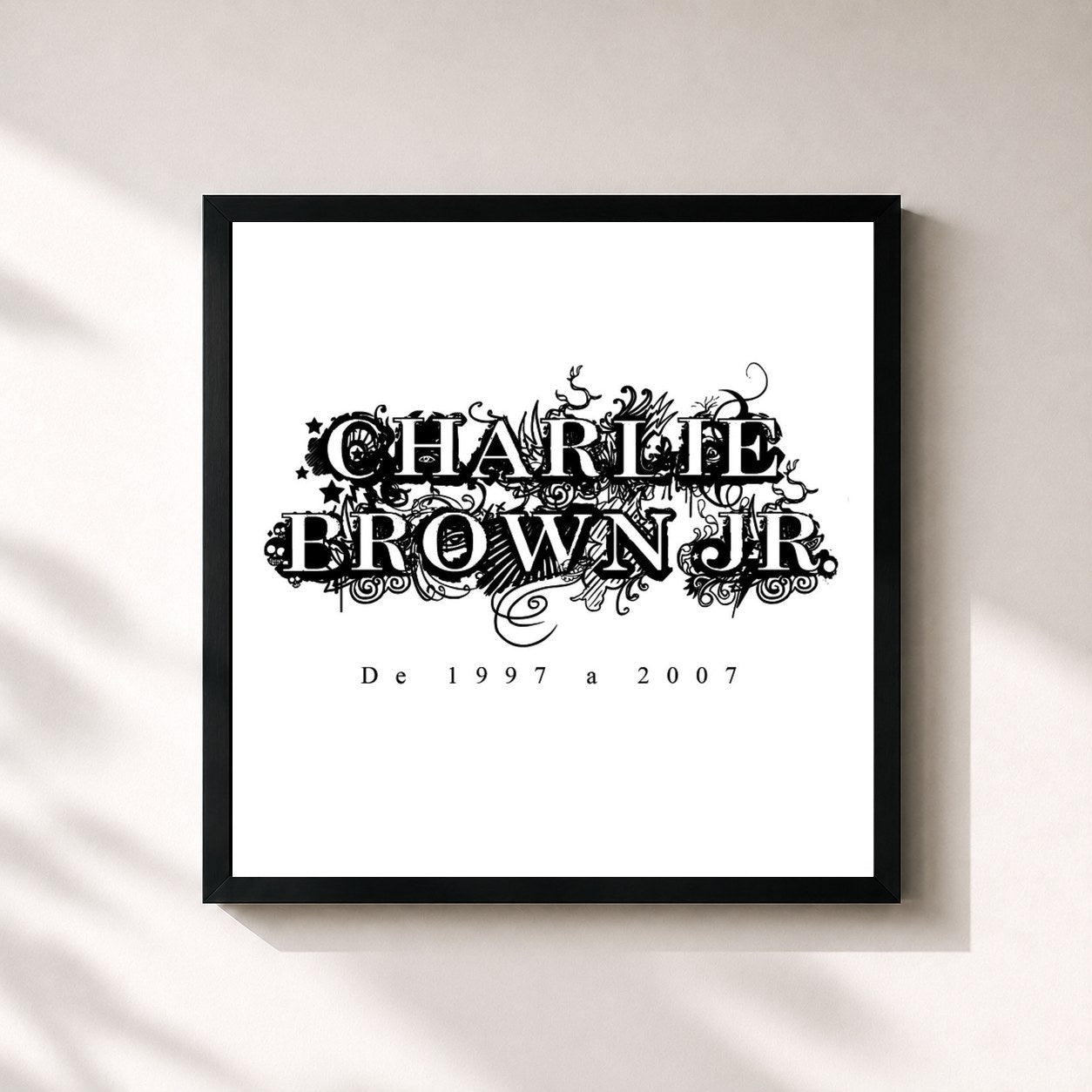 #noir Tableau carré de l'album De 1997 A 2007 de Charlie Brown Jr., cadre noir 32x32 cm