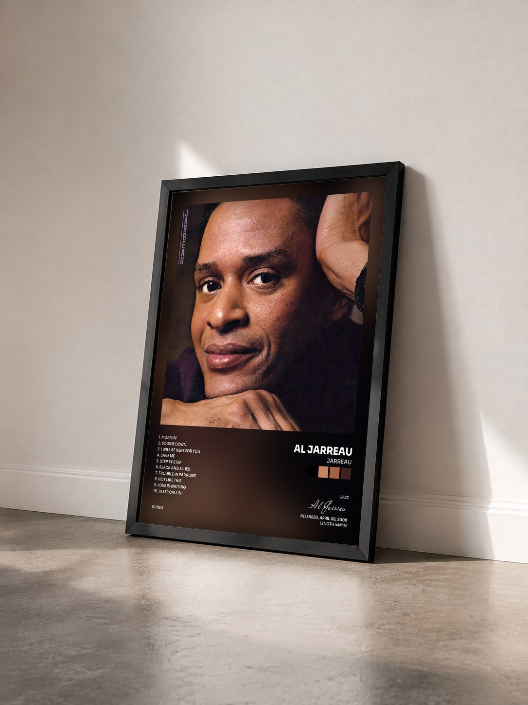 #noir Tableau de l'album Jarreau de Al Jarreau vu de trois quarts, cadre noir