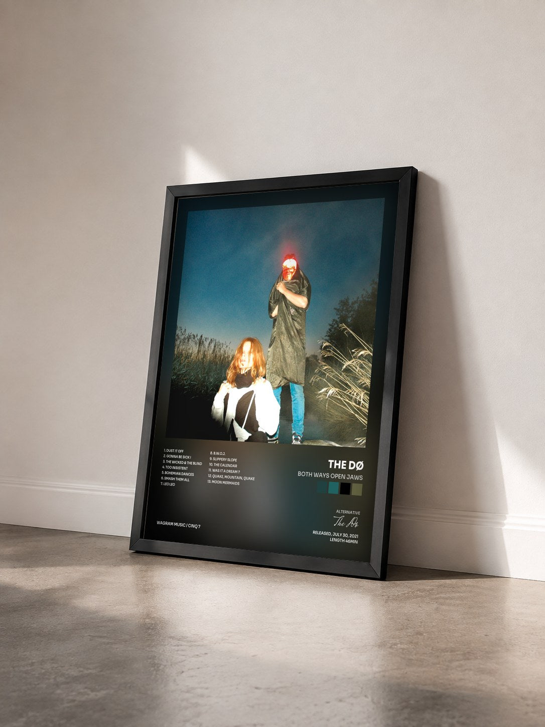 #noir Both Ways Open Jaws by The Dø as a framed art print seen at an angle, black frame