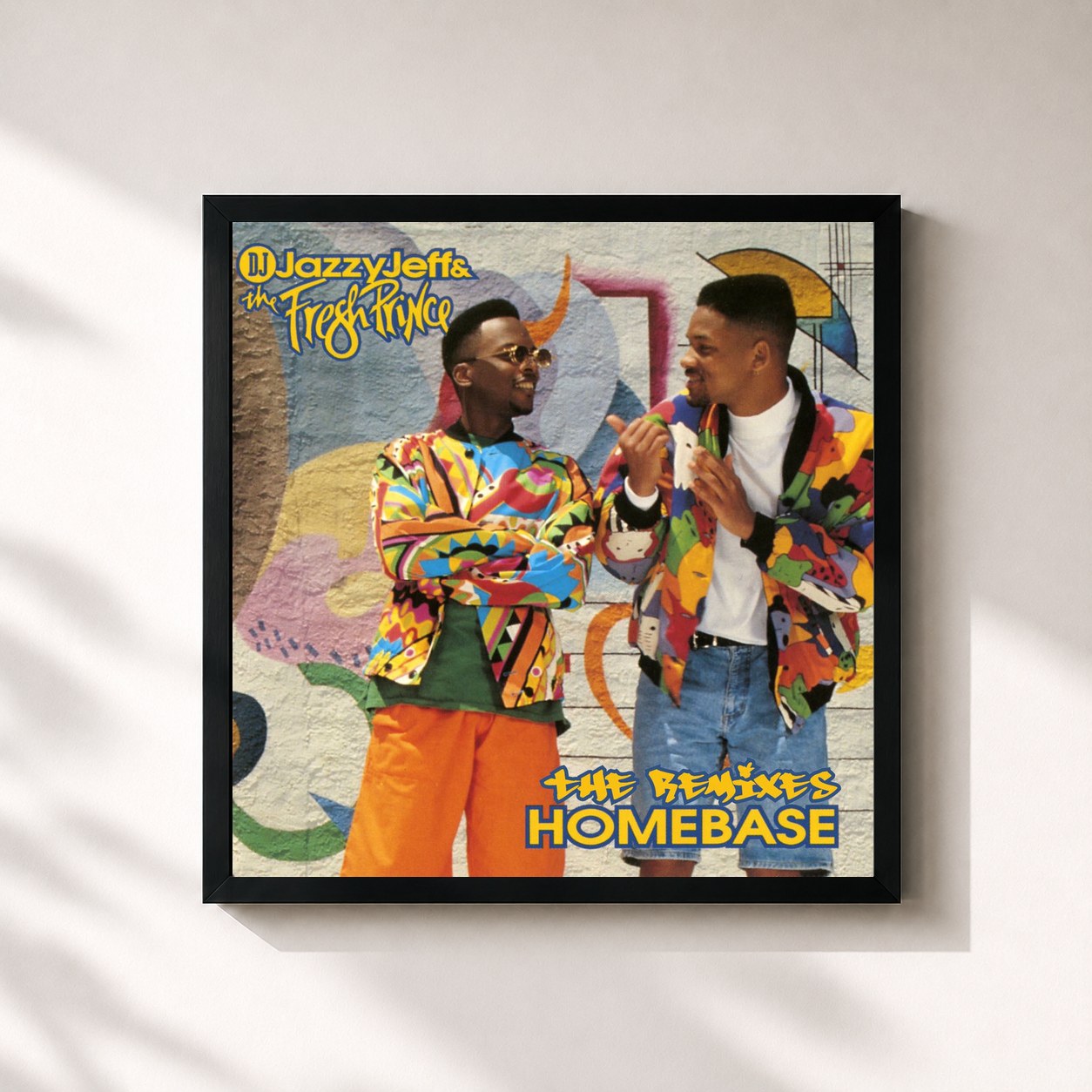 #noir Tableau carré de l'album Homebase: The Remixes de DJ Jazzy Jeff & The Fresh Prince, cadre noir 32x32 cm