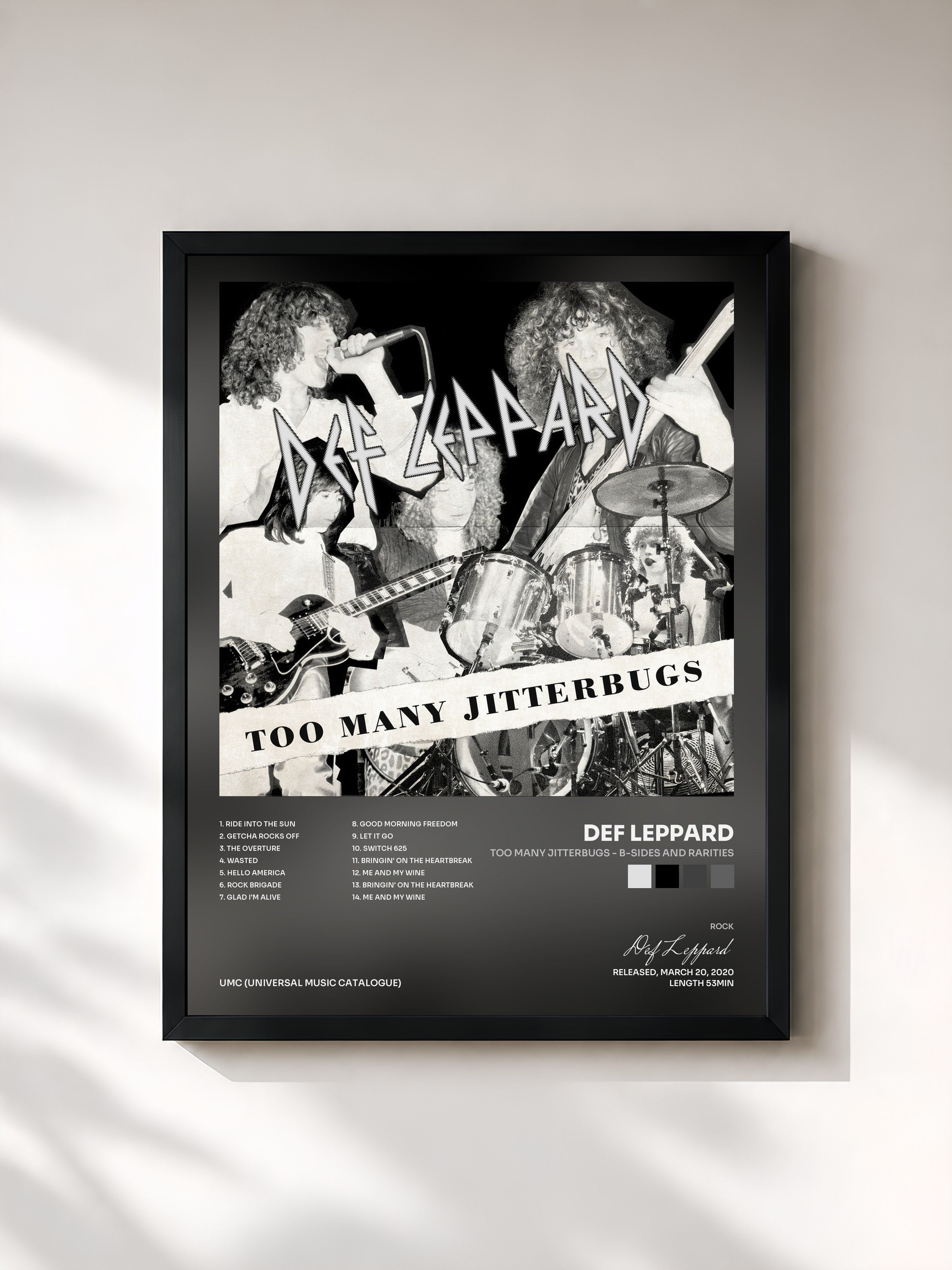 #noir Tableau de l'album Too Many Jitterbugs - B-Sides and Rarities de Def Leppard, cadre noir, imprimé et encadré en France
