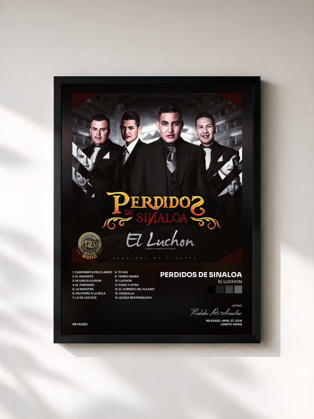 #noir Tableau de l'album El Luchon de Perdidos De Sinaloa, cadre noir, imprimé et encadré en France