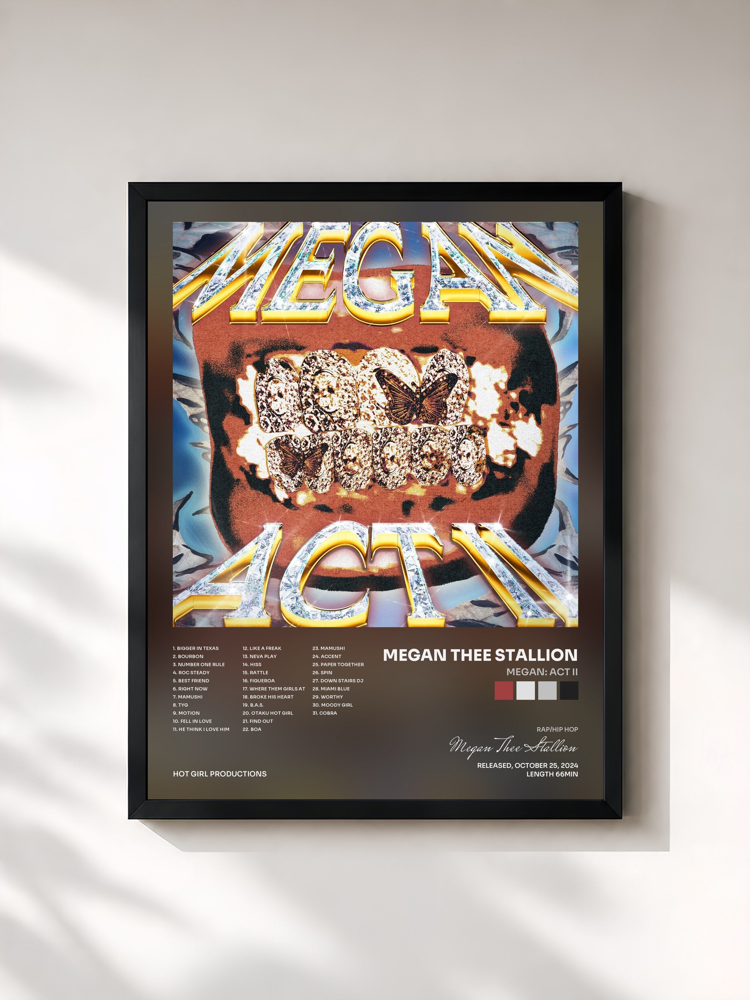 #noir Tableau de l'album MEGAN: ACT II de Megan Thee Stallion, cadre noir, imprimé et encadré en France