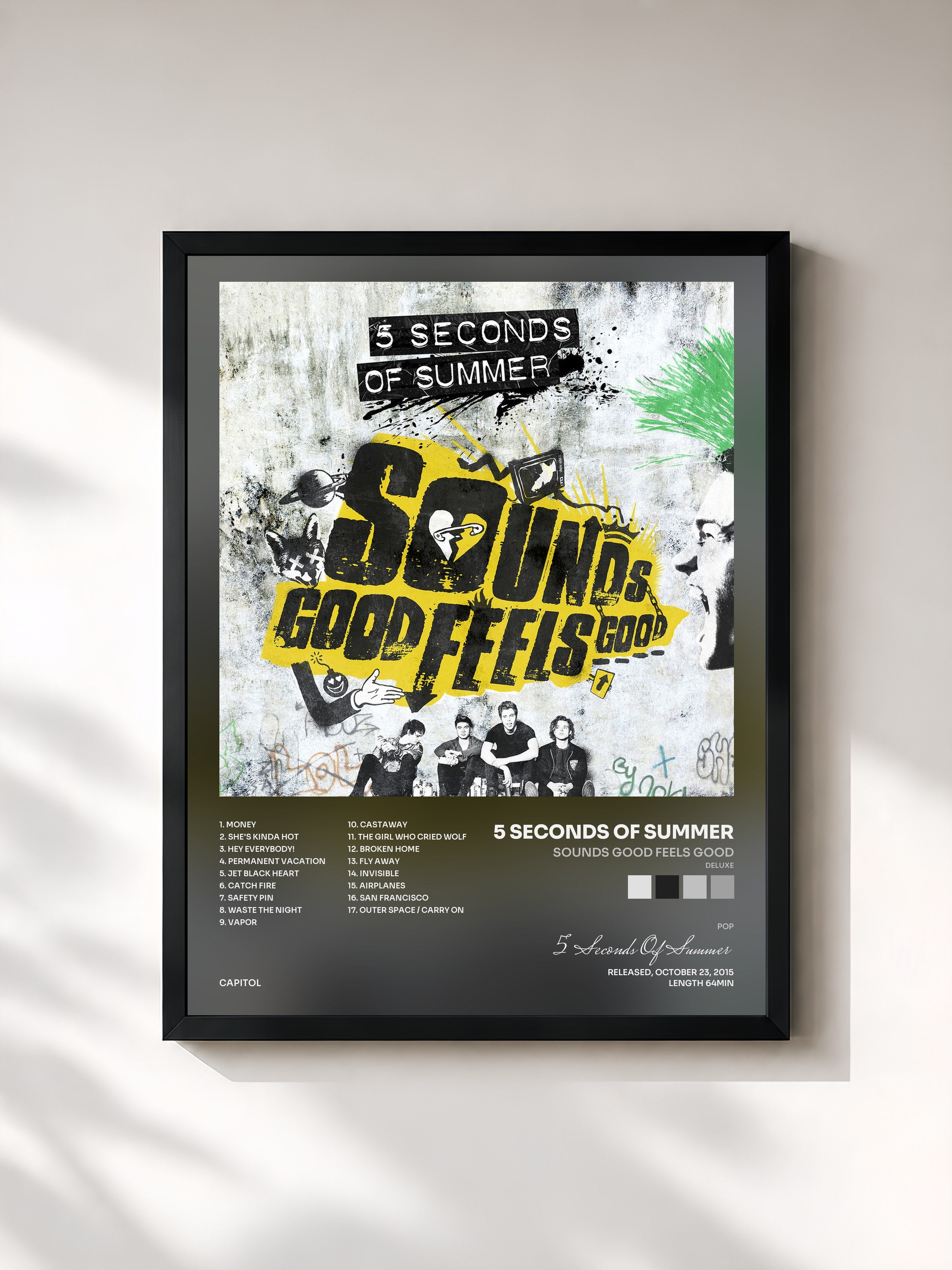 #noir Sounds Good Feels Good (Deluxe) de 5 Seconds Of Summer en lámina enmarcada, marco negro, impresa y enmarcada en Francia