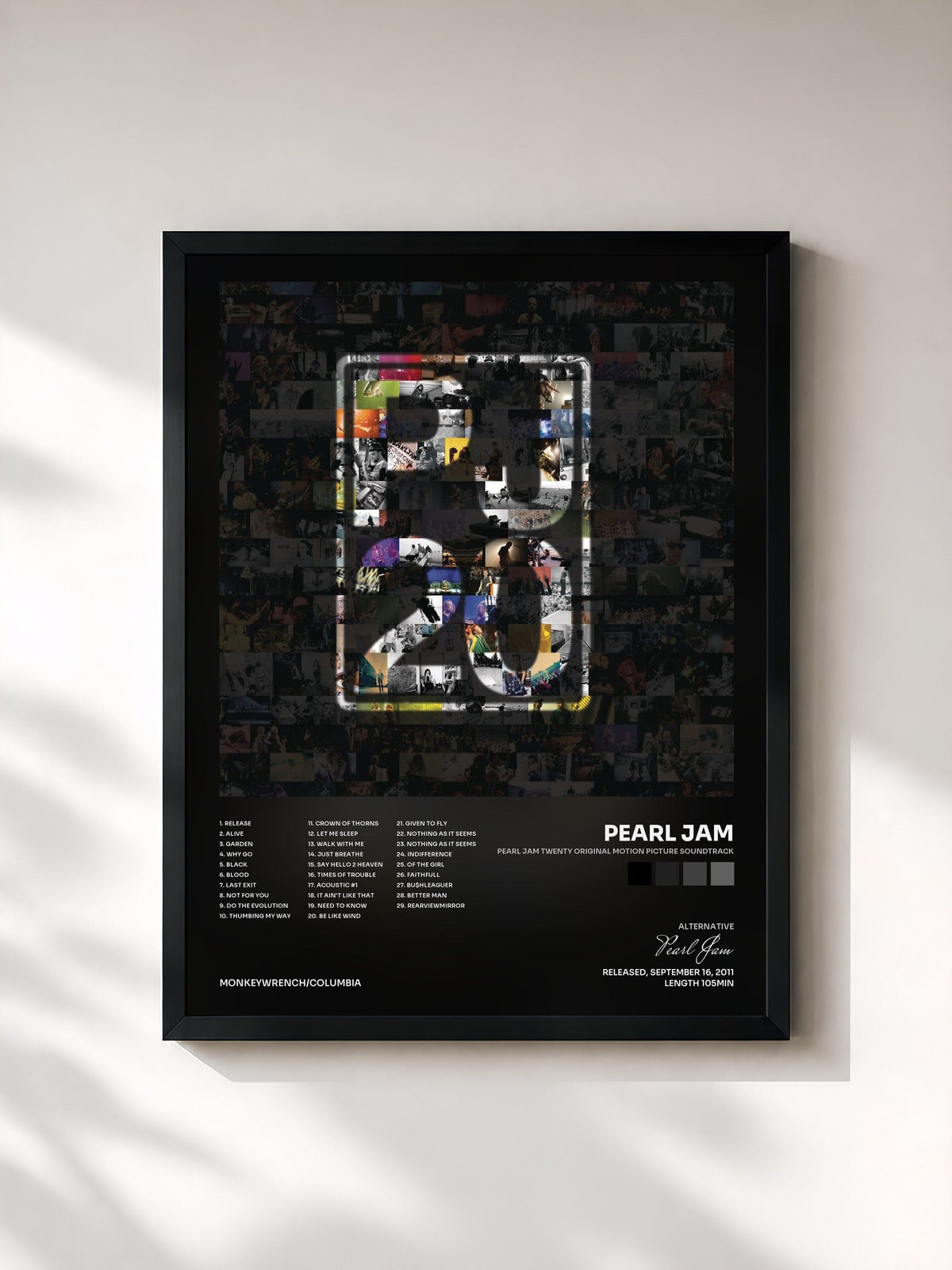 #noir Tableau de l'album Pearl Jam Twenty Original Motion Picture Soundtrack de Pearl Jam, cadre noir, imprimé et encadré en France