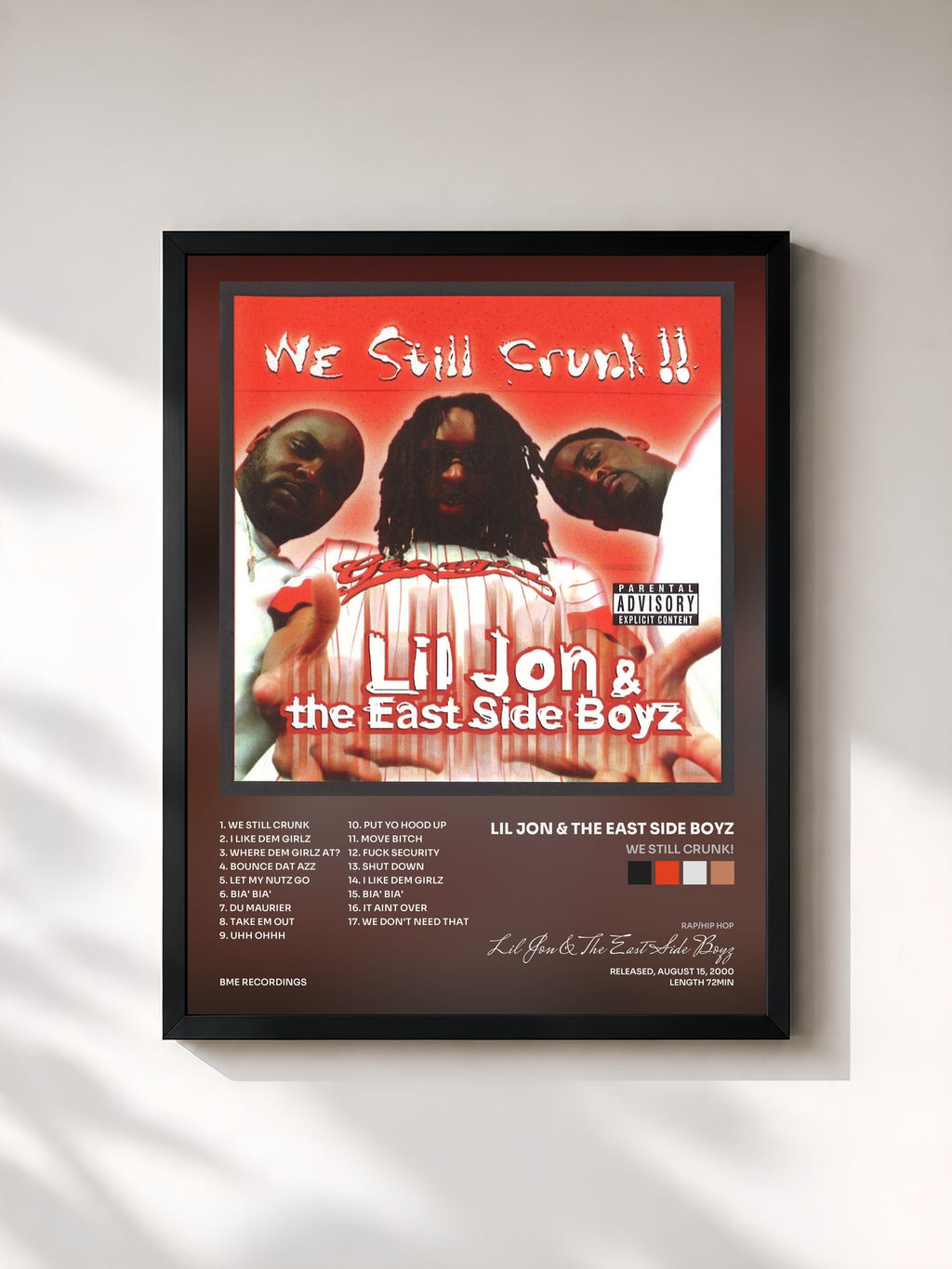 #noir Tableau de l'album We Still Crunk! de Lil Jon & The East Side Boyz, cadre noir, imprimé et encadré en France