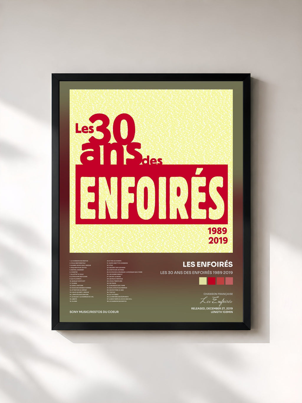 #noir Les 30 ans des Enfoirés 1989 2019 di Les Enfoirés in stampa incorniciata, cornice nera, stampata e incorniciata in Francia