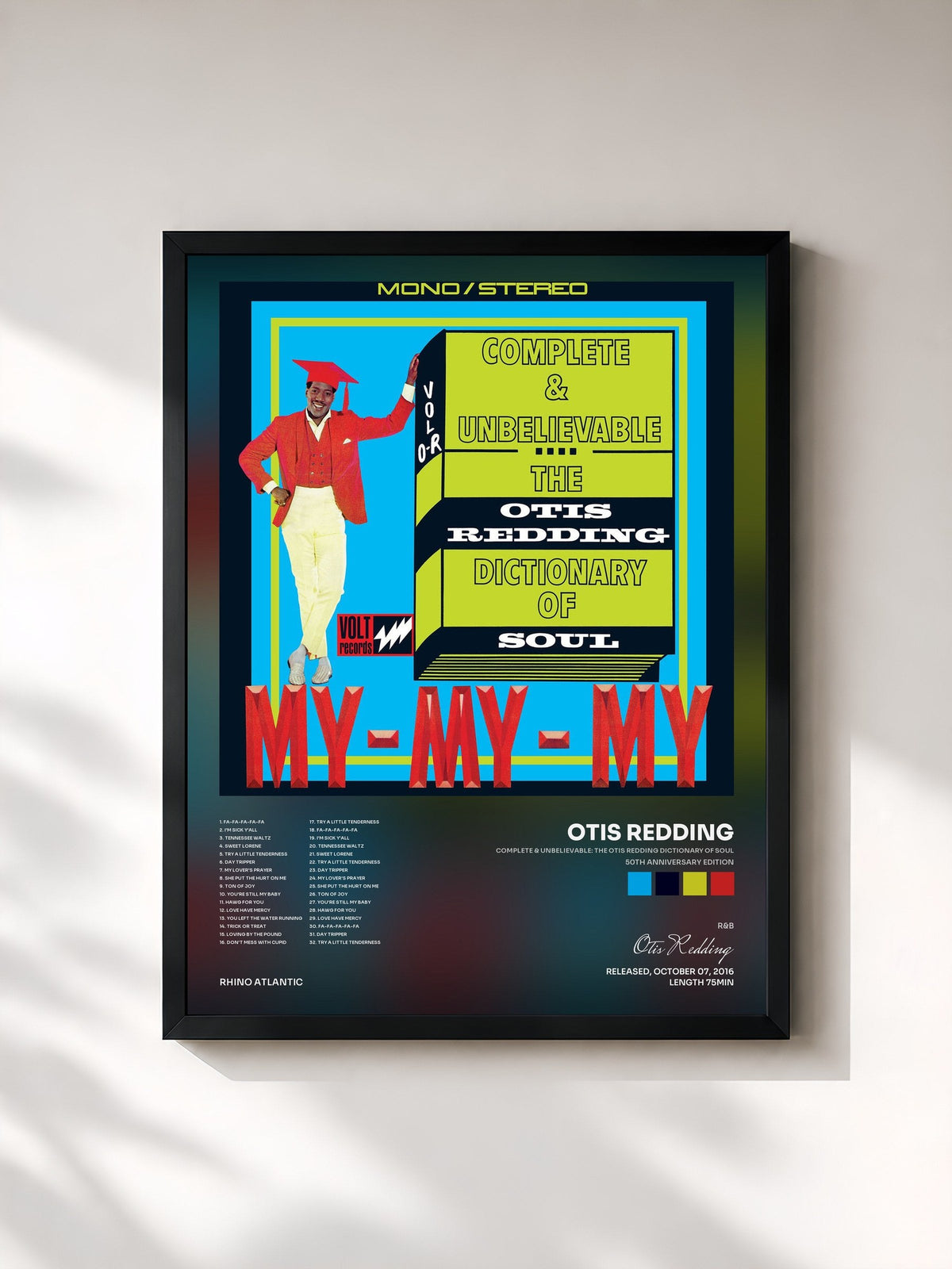 #noir Tableau de l'album Complete & Unbelievable: The Otis Redding Dictionary of Soul (50th Anniversary Edition) de Otis Redding, cadre noir, imprimé et encadré en France