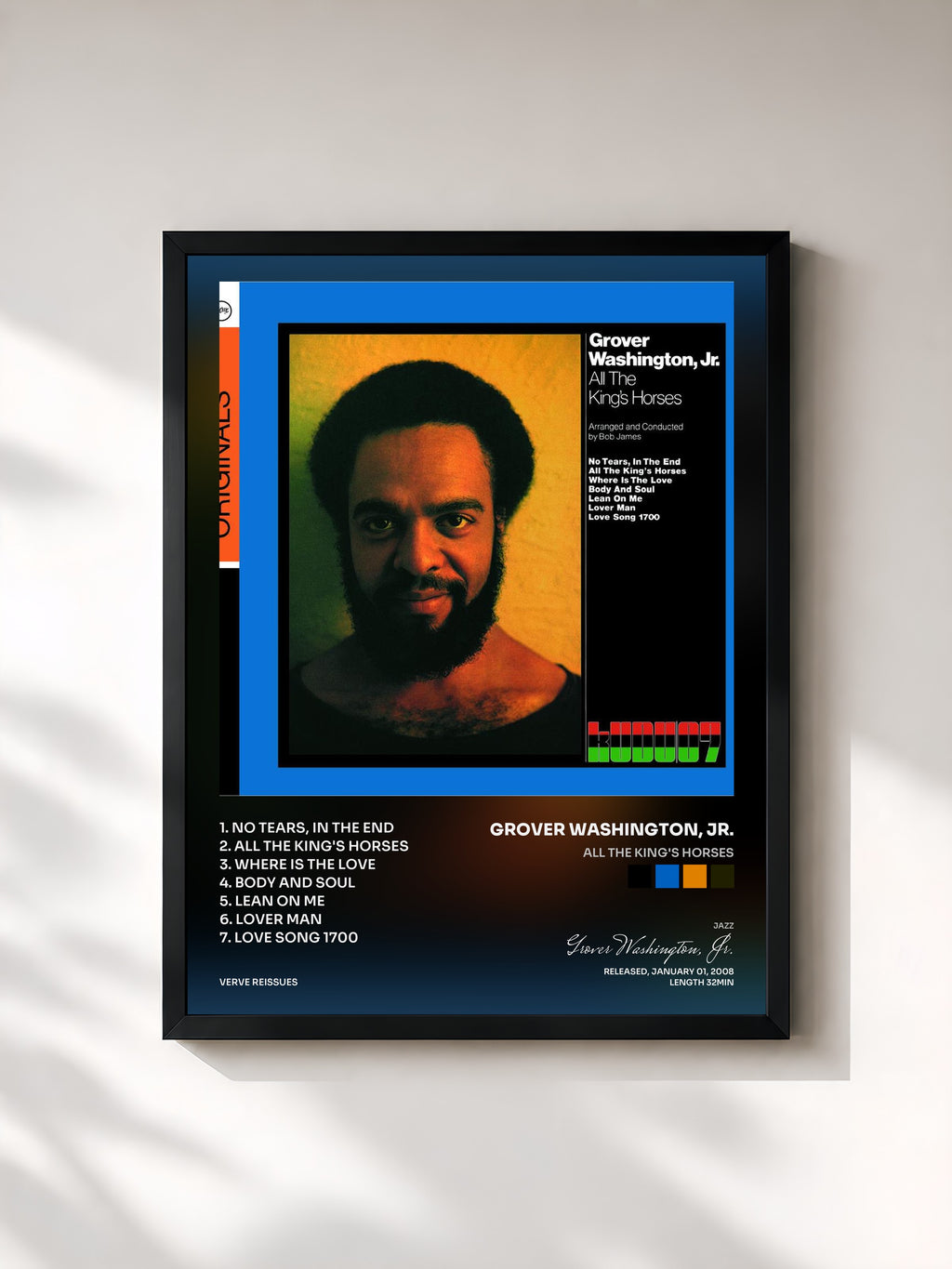 #noir Tableau de l'album All The King's Horses de Grover Washington, Jr., cadre noir, imprimé et encadré en France