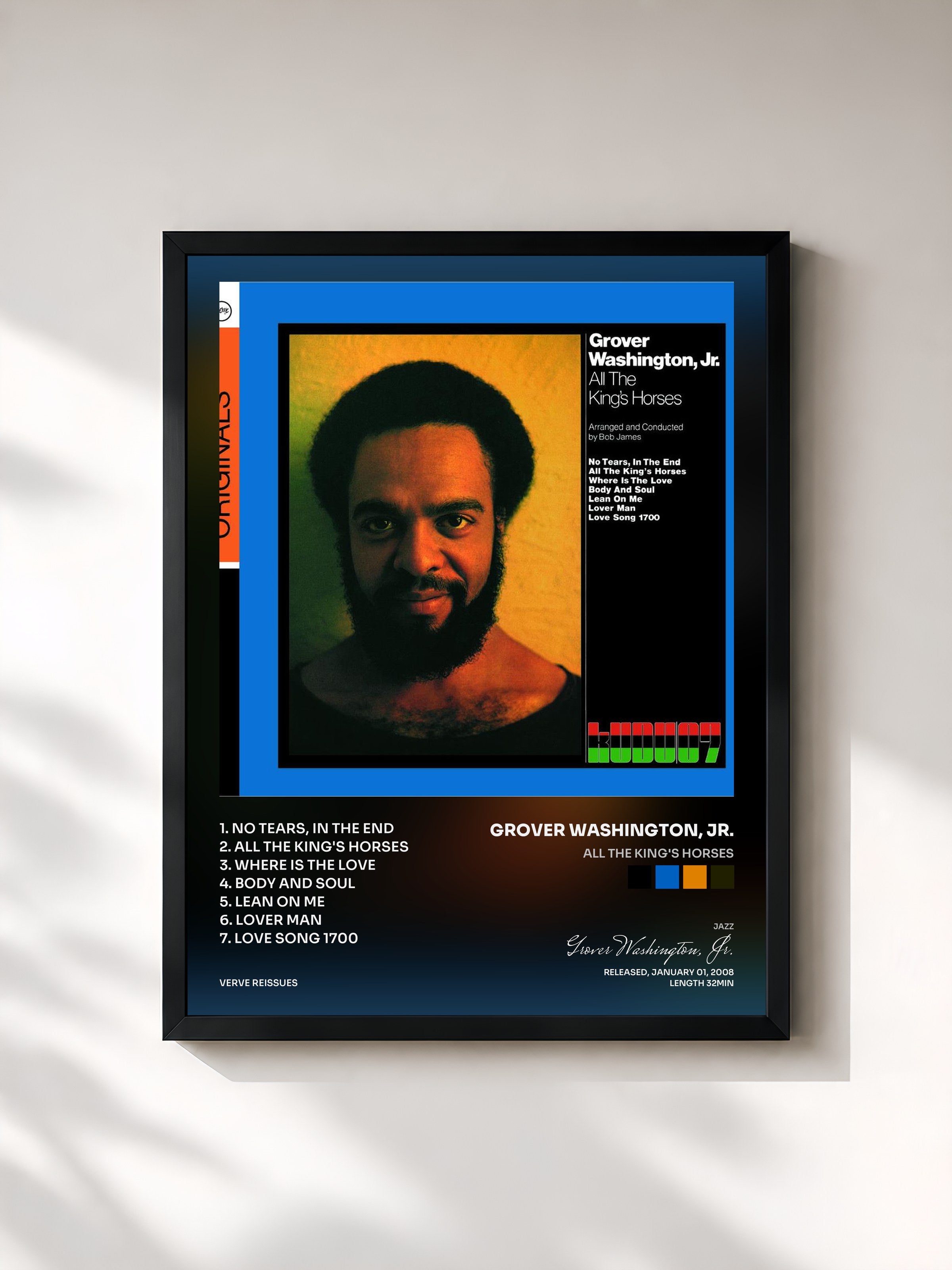 #noir Tableau de l'album All The King's Horses de Grover Washington, Jr., cadre noir, imprimé et encadré en France