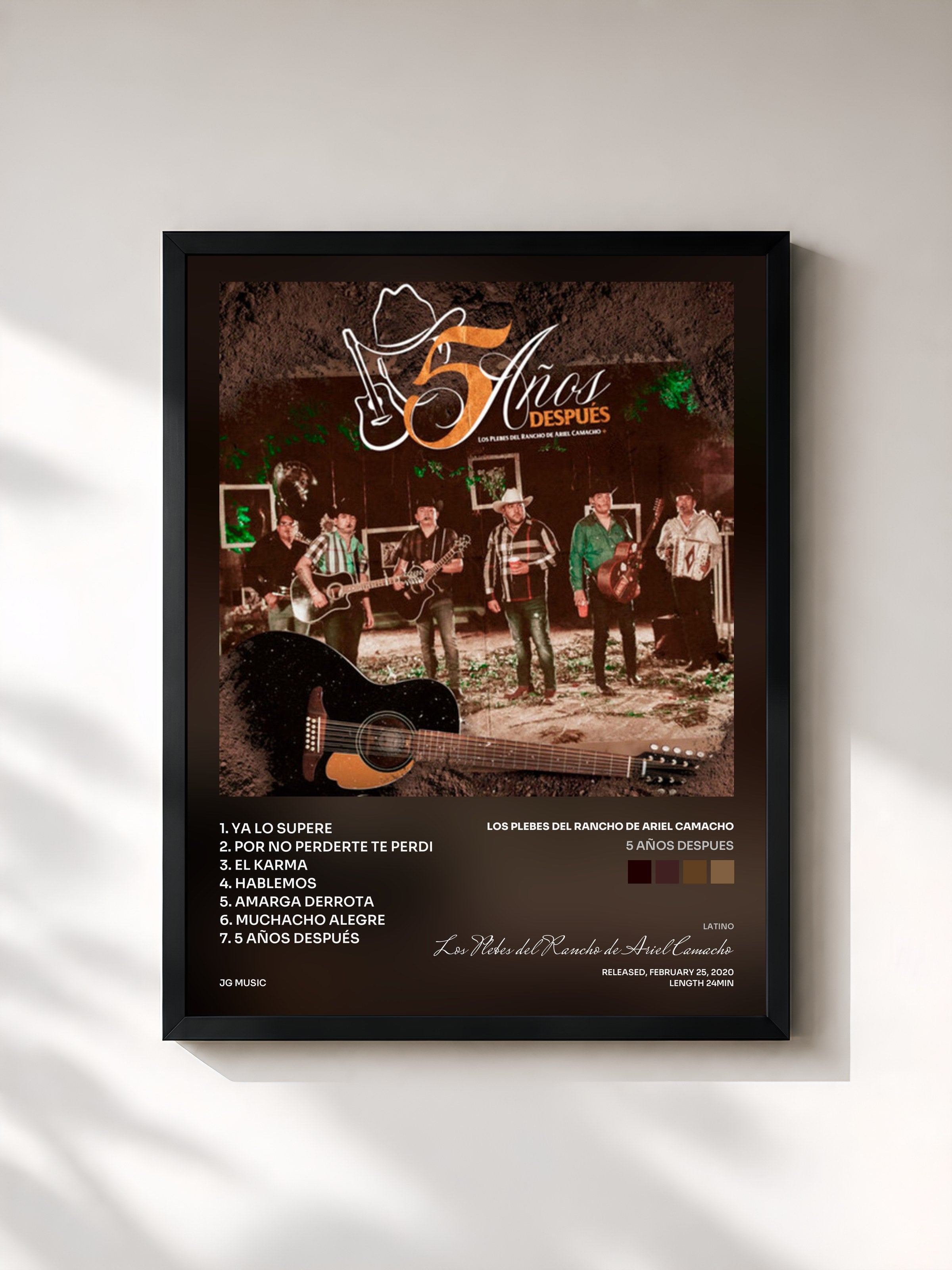#noir Tableau de l'album 5 Años Despues de Los Plebes del Rancho de Ariel Camacho, cadre noir, imprimé et encadré en France