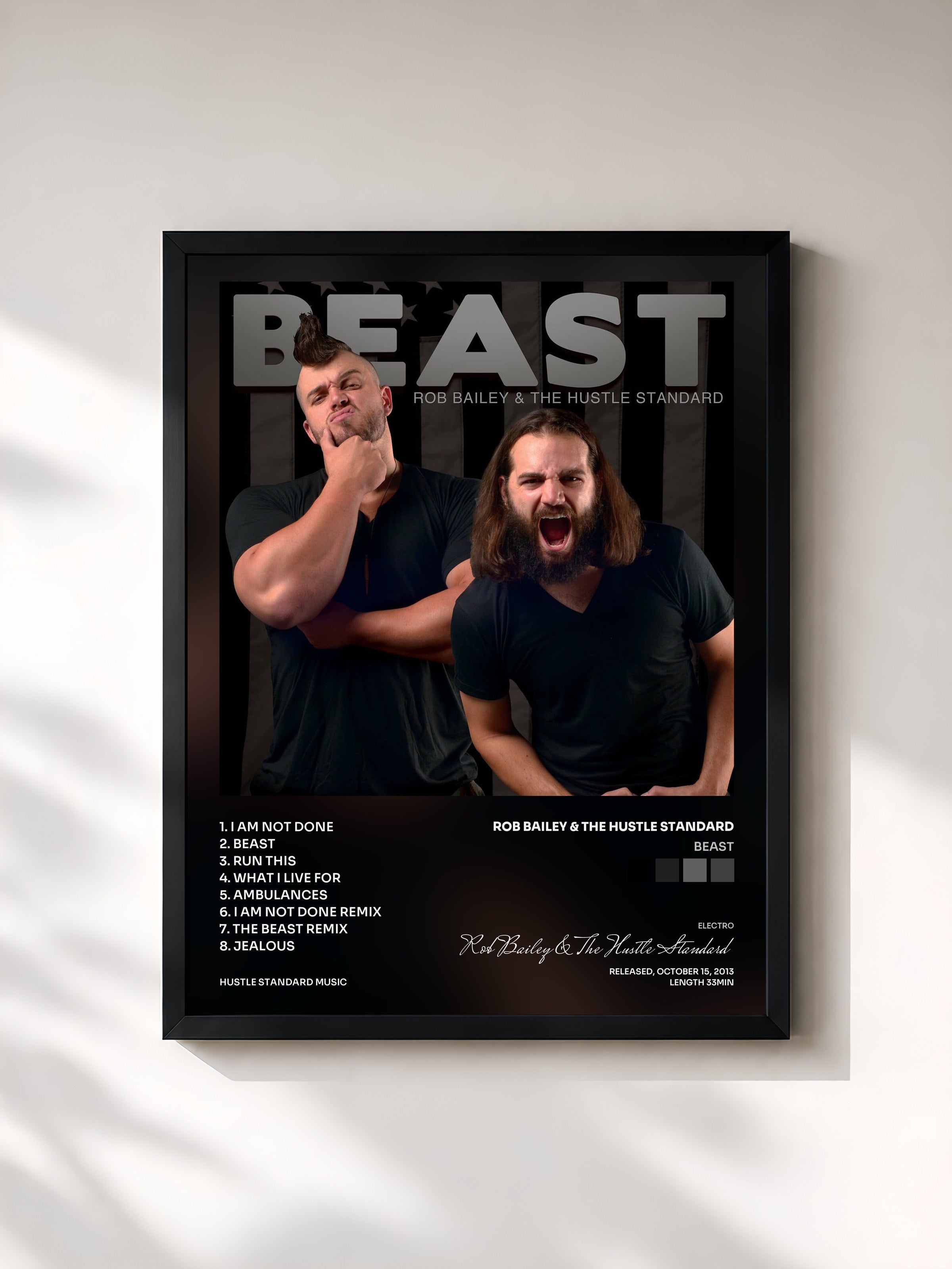 #noir Tableau de l'album Beast de Rob Bailey & The Hustle Standard, cadre noir, imprimé et encadré en France