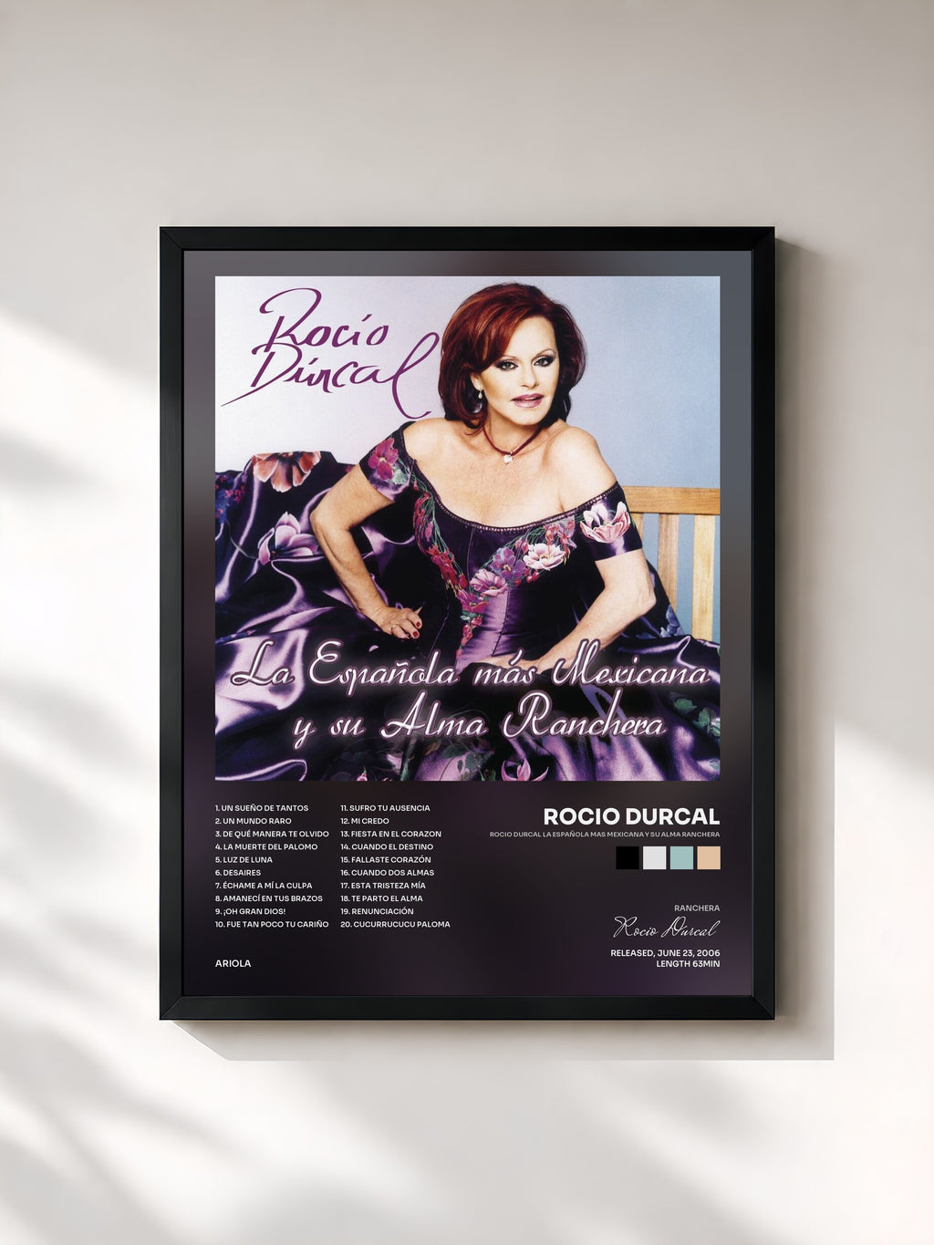 #noir Tableau de l'album Rocio Durcal La Española Mas Mexicana Y Su Alma Ranchera de Rocio Durcal, cadre noir, imprimé et encadré en France