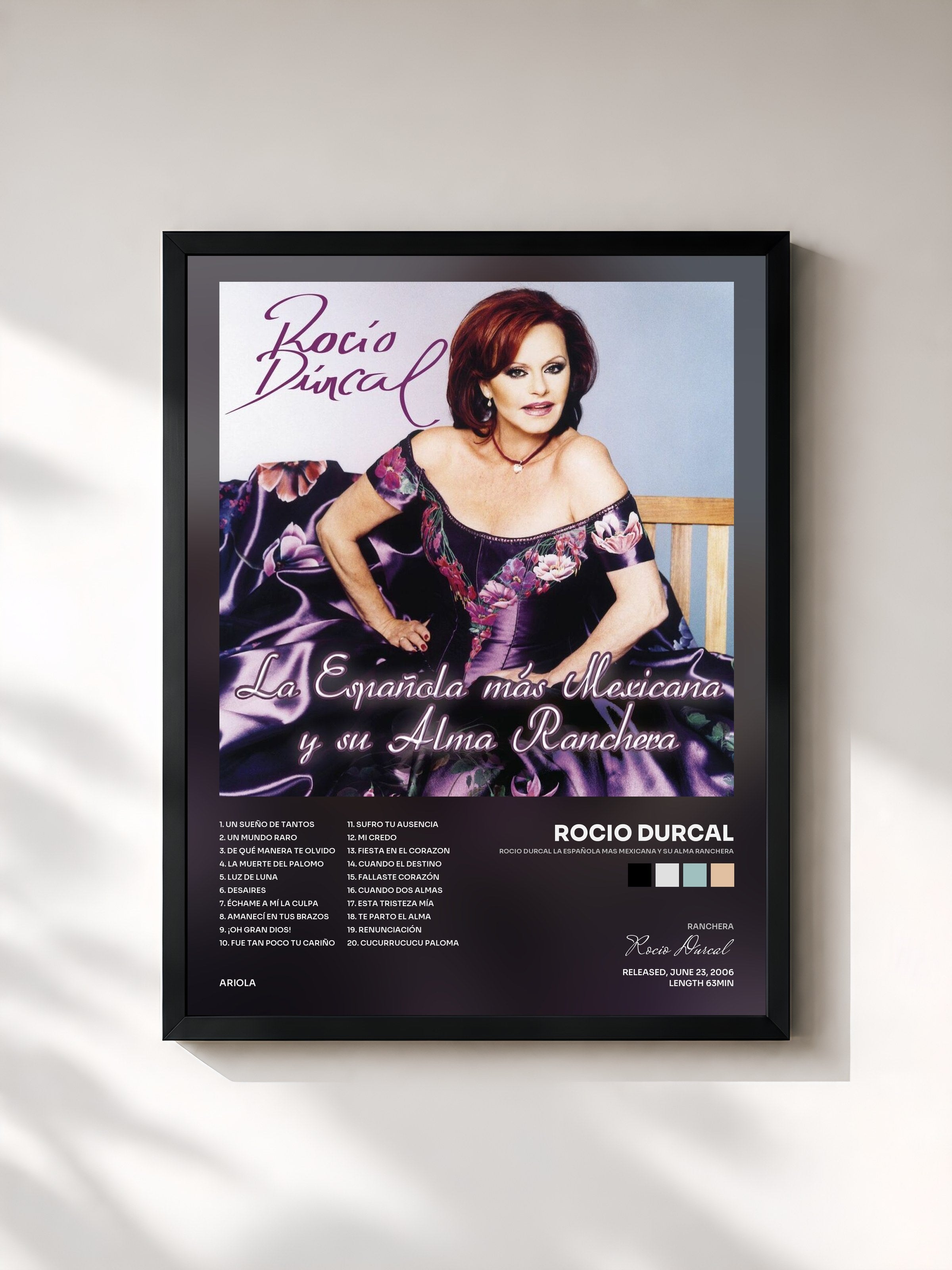 #noir Tableau de l'album Rocio Durcal La Española Mas Mexicana Y Su Alma Ranchera de Rocio Durcal, cadre noir, imprimé et encadré en France