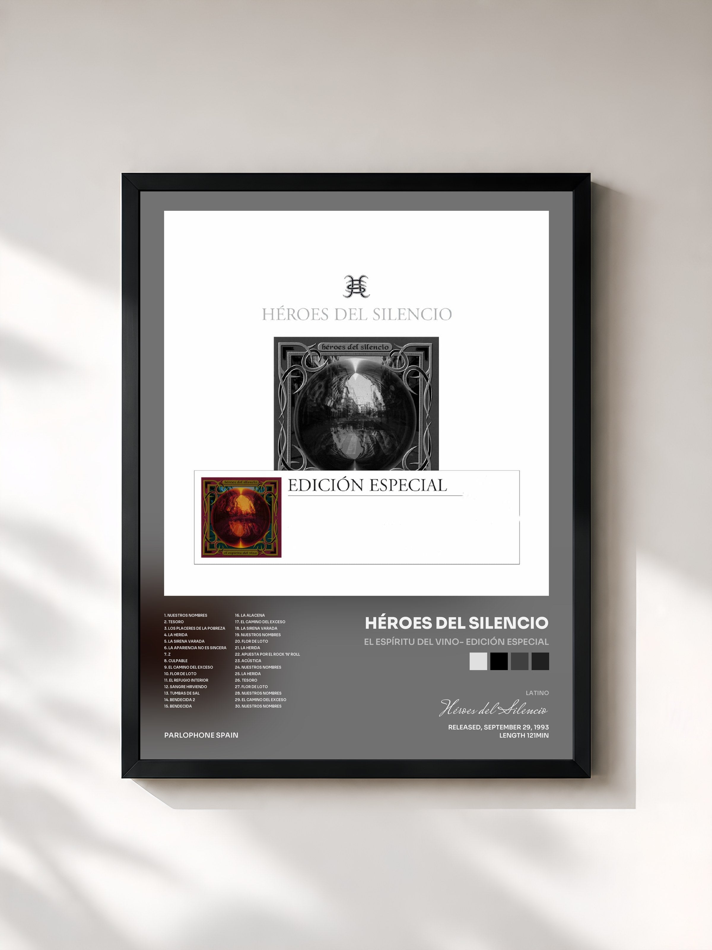#noir Tableau de l'album El Espíritu Del Vino- Edición Especial de Héroes del Silencio, cadre noir, imprimé et encadré en France