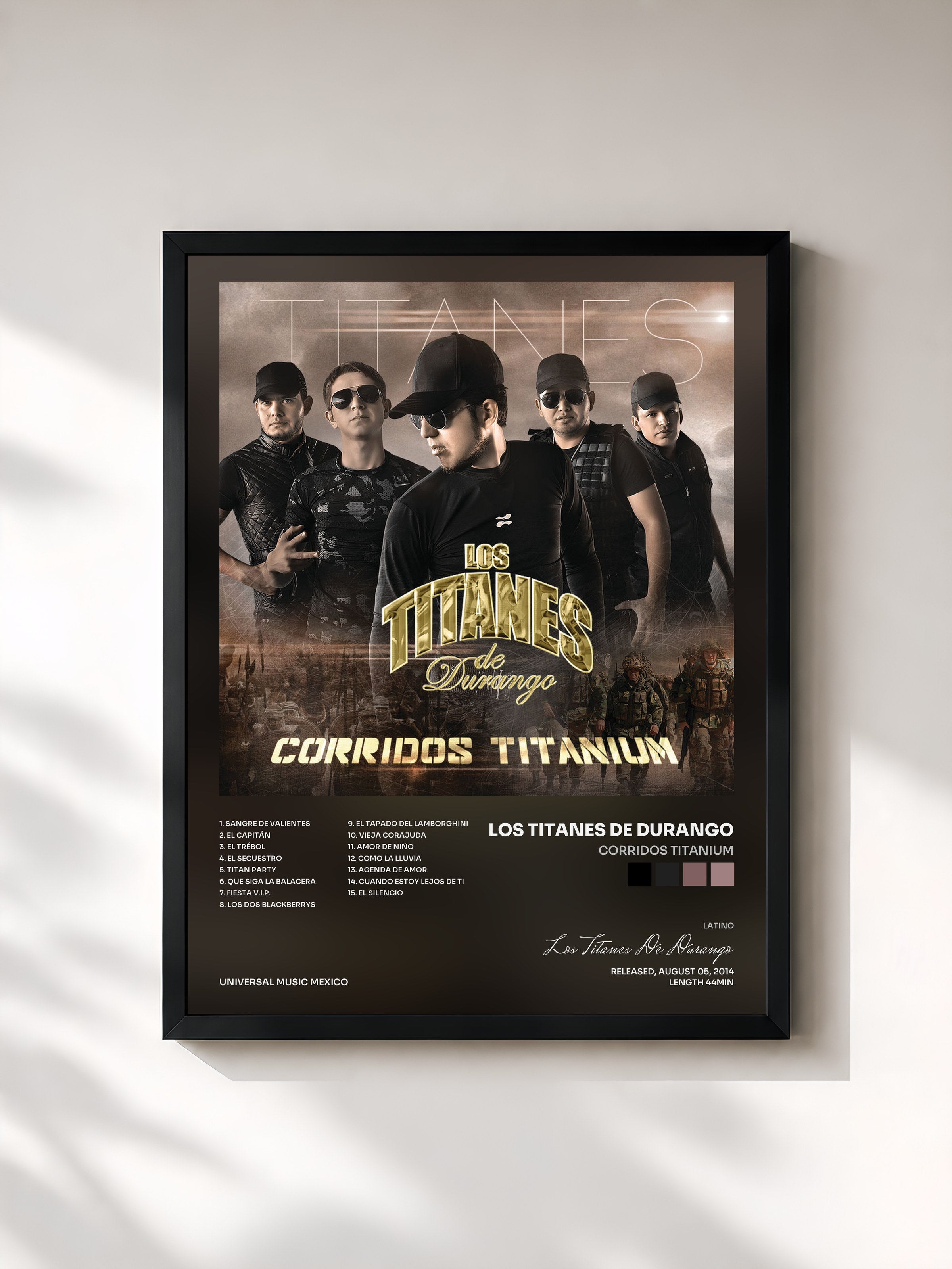 #noir Tableau de l'album Corridos Titanium de Los Titanes De Durango, cadre noir, imprimé et encadré en France