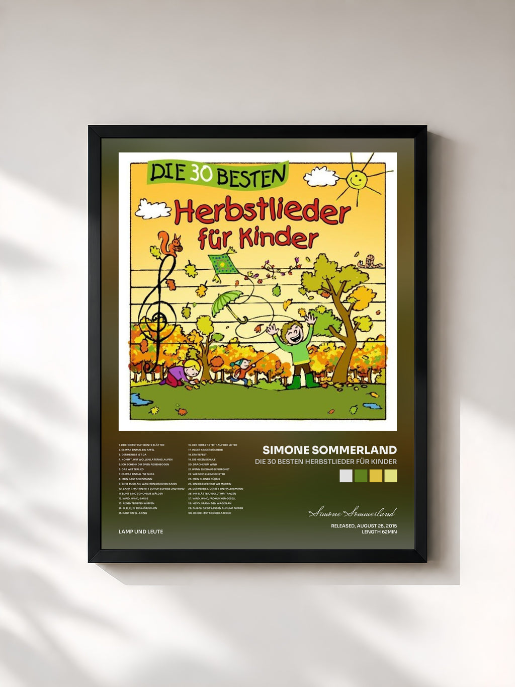 #noir Tableau de l'album Die 30 besten Herbstlieder für Kinder de Simone Sommerland, cadre noir, imprimé et encadré en France