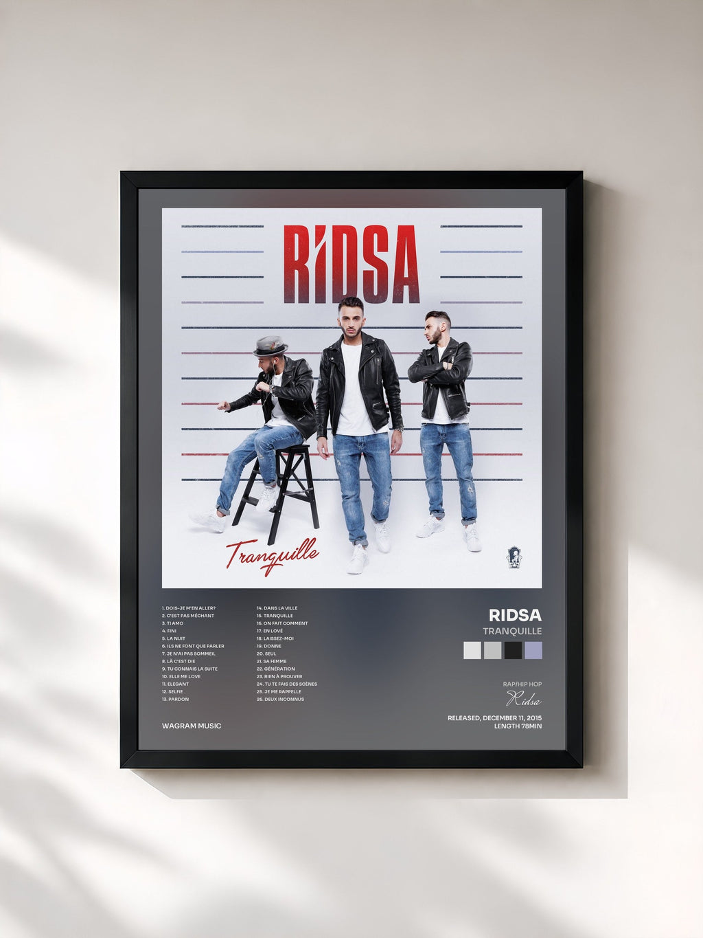 #noir Tableau de l'album Tranquille de Ridsa, cadre noir, imprimé et encadré en France