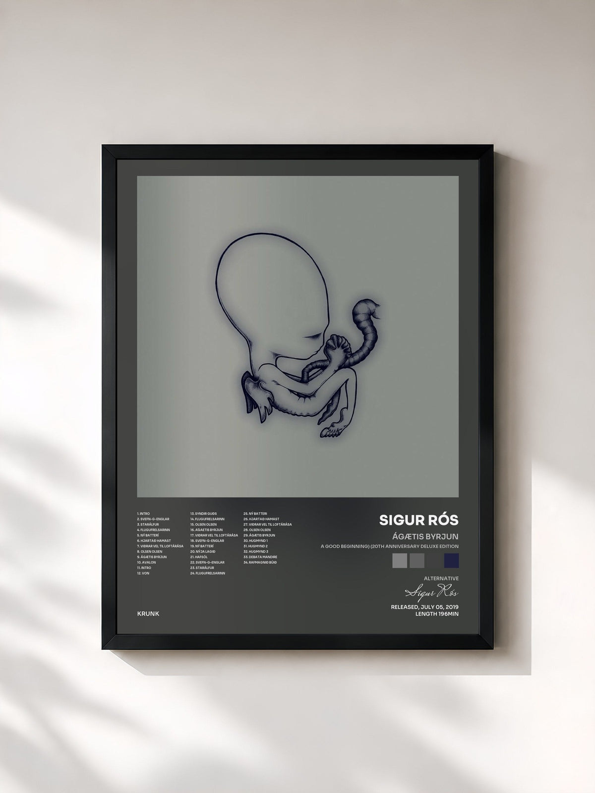 #noir Tableau de l'album Ágætis byrjun (A Good Beginning) (20th Anniversary Deluxe Edition) de Sigur Rós, cadre noir, imprimé et encadré en France