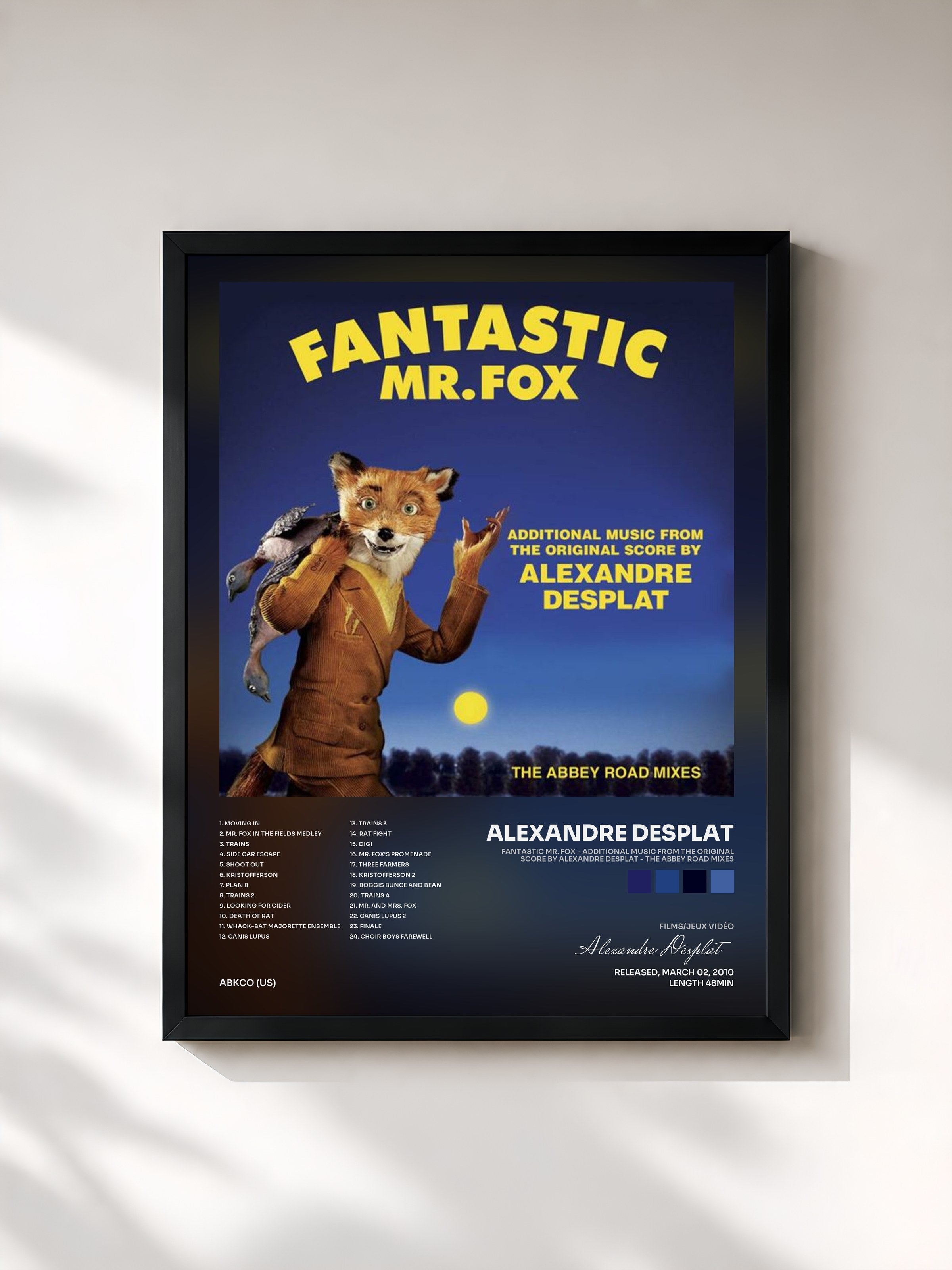 #noir Tableau de l'album Fantastic Mr. Fox - Additional Music From The Original Score By Alexandre Desplat - The Abbey Road Mixes de Alexandre Desplat, cadre noir, imprimé et encadré en France