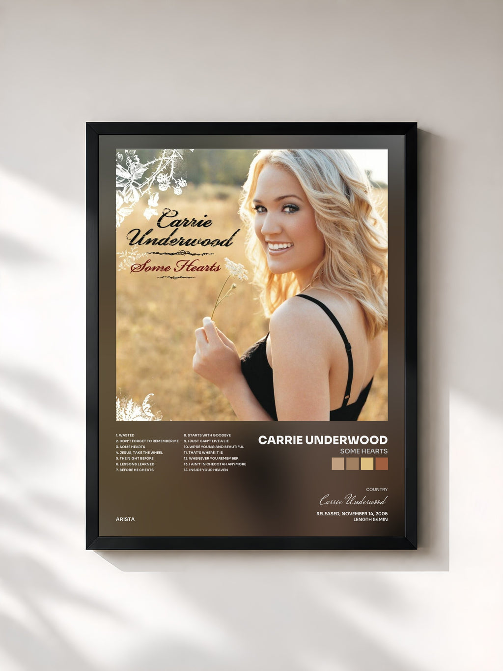 #noir Tableau de l'album Some Hearts de Carrie Underwood, cadre noir, imprimé et encadré en France