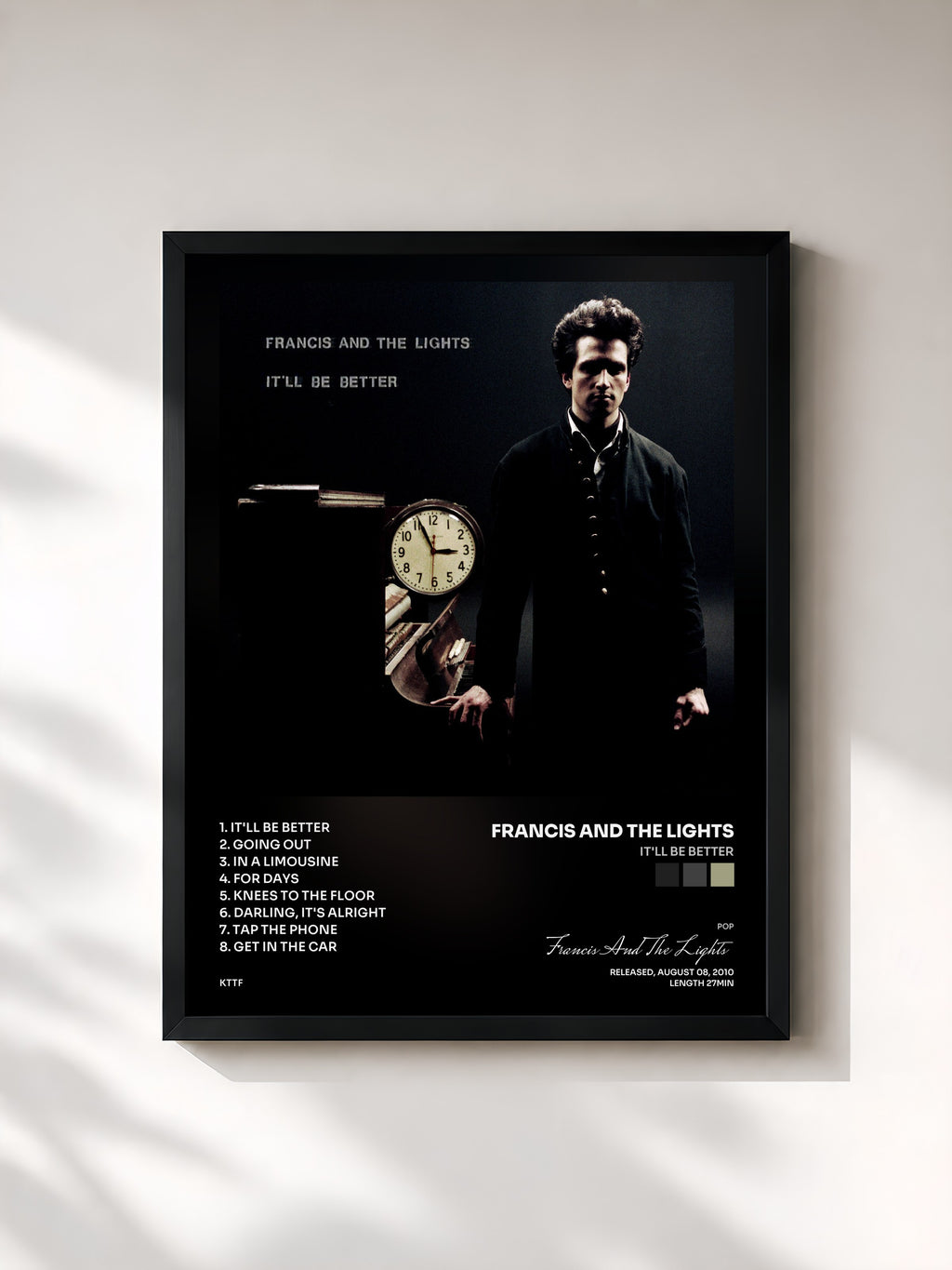 #noir Tableau de l'album It'll Be Better de Francis And The Lights, cadre noir, imprimé et encadré en France