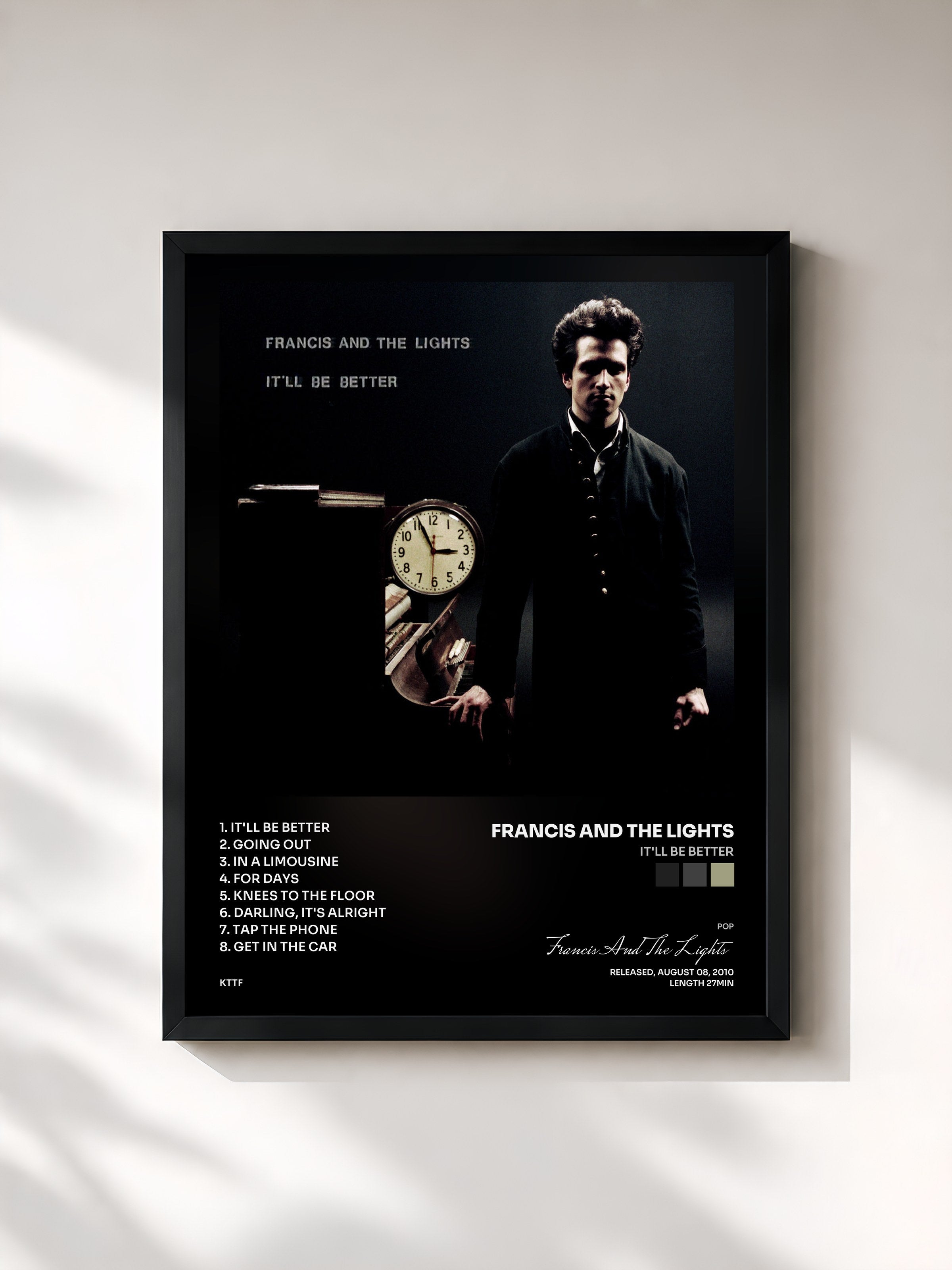#noir Tableau de l'album It'll Be Better de Francis And The Lights, cadre noir, imprimé et encadré en France