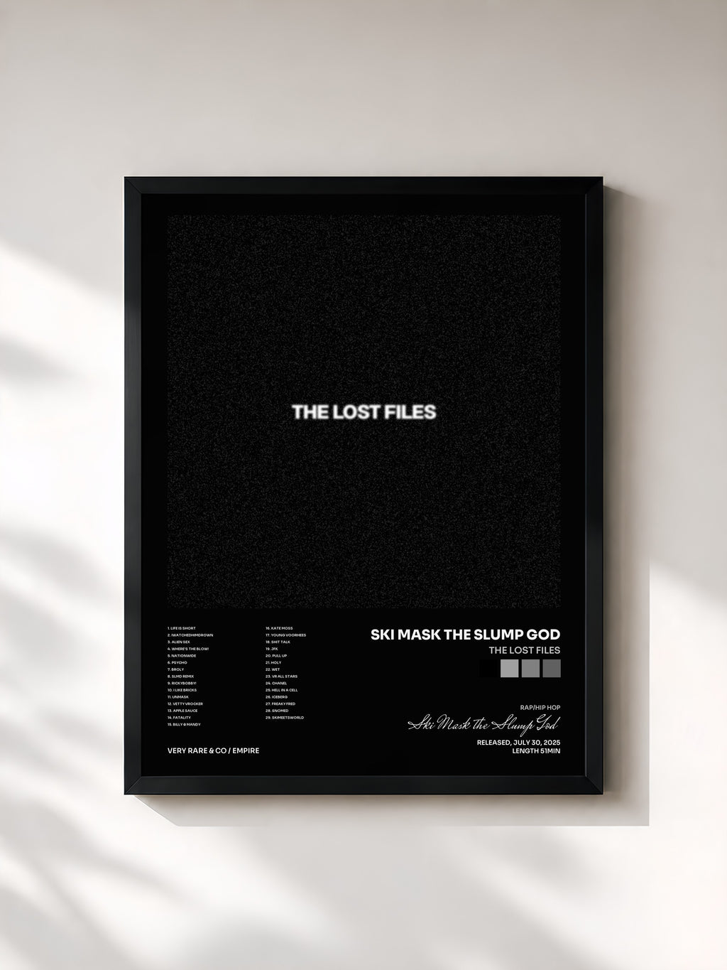 #noir Tableau de l'album The Lost Files de Ski Mask the Slump God, cadre noir, imprimé et encadré en France
