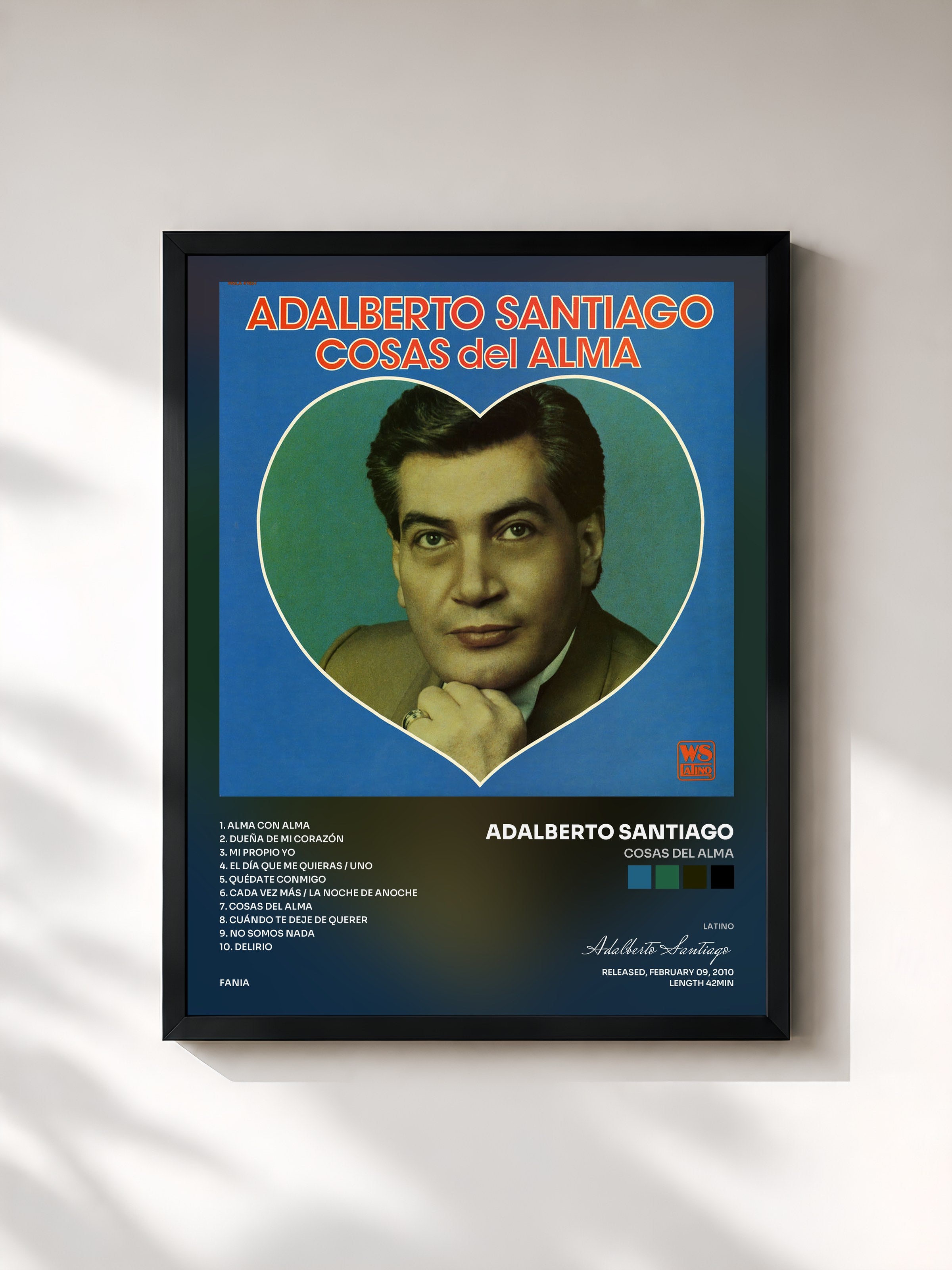 #noir Tableau de l'album Cosas del Alma de Adalberto Santiago, cadre noir, imprimé et encadré en France