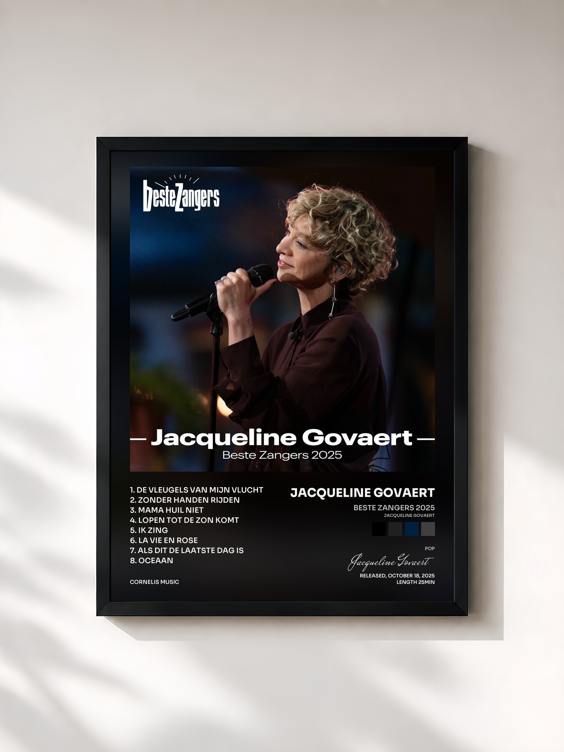 #noir Tableau de l'album Beste Zangers 2025 (Jacqueline Govaert) de Jacqueline Govaert, cadre noir, imprimé et encadré en France