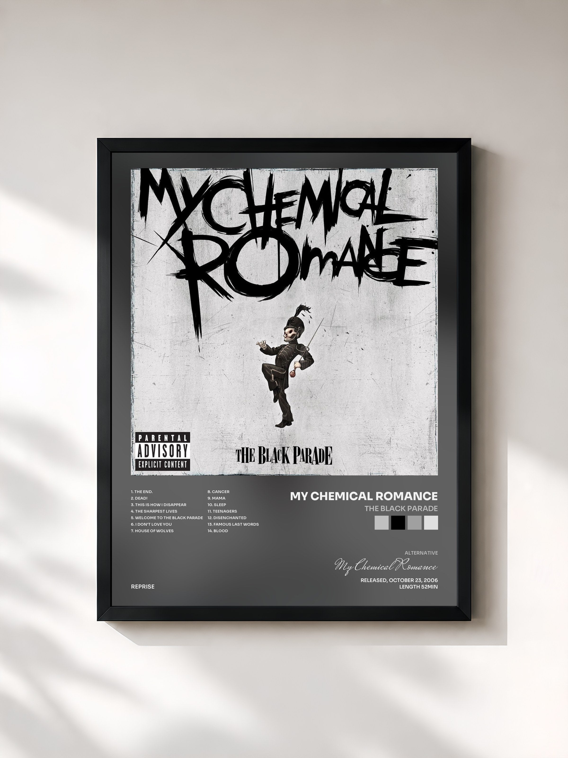 #noir Tableau de l'album The Black Parade de My Chemical Romance, cadre noir, imprimé et encadré en France