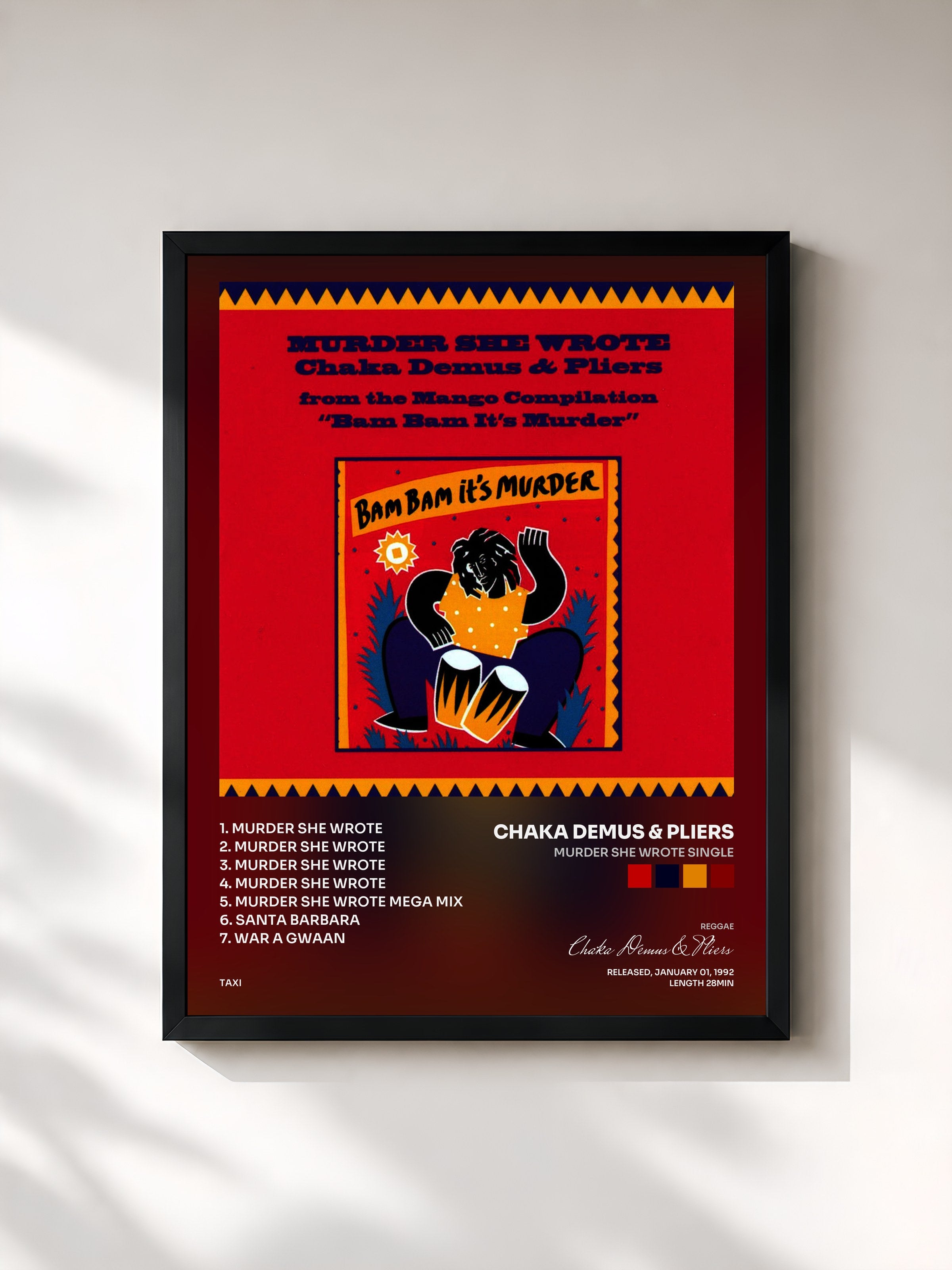 #noir Tableau de l'album Murder She Wrote Single de Chaka Demus & Pliers, cadre noir, imprimé et encadré en France