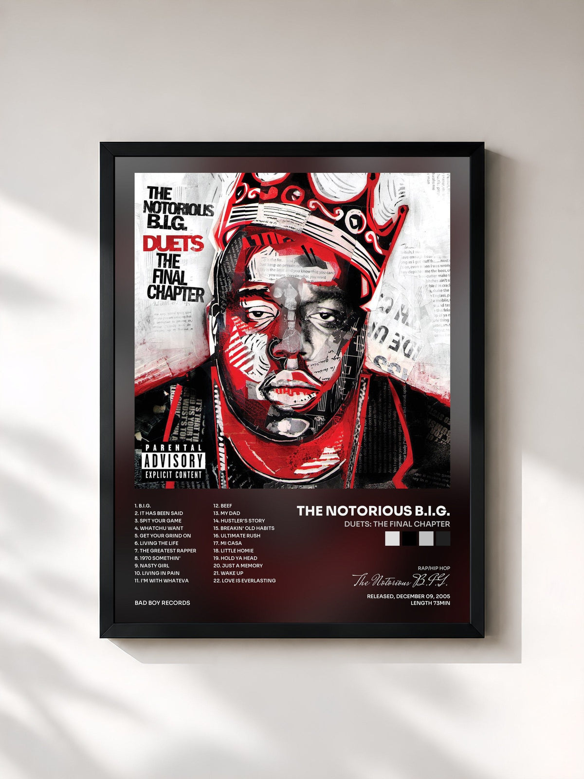#noir Tableau de l'album Duets: The Final Chapter de The Notorious B.I.G., cadre noir, imprimé et encadré en France