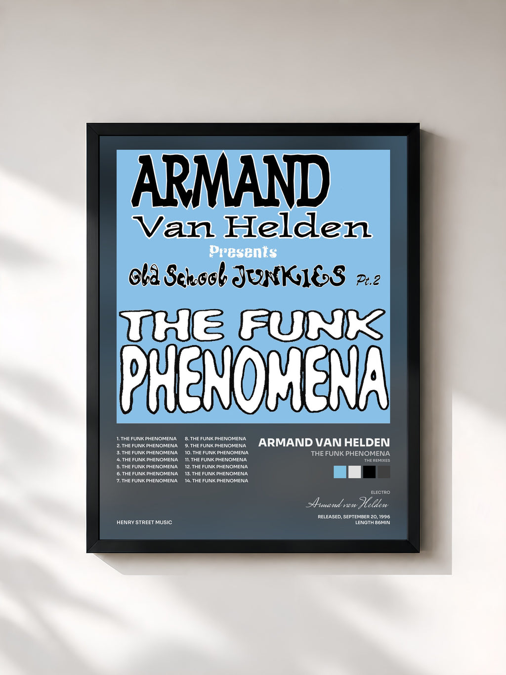 #noir Tableau de l'album The Funk Phenomena (The Remixes) de Armand van Helden, cadre noir, imprimé et encadré en France