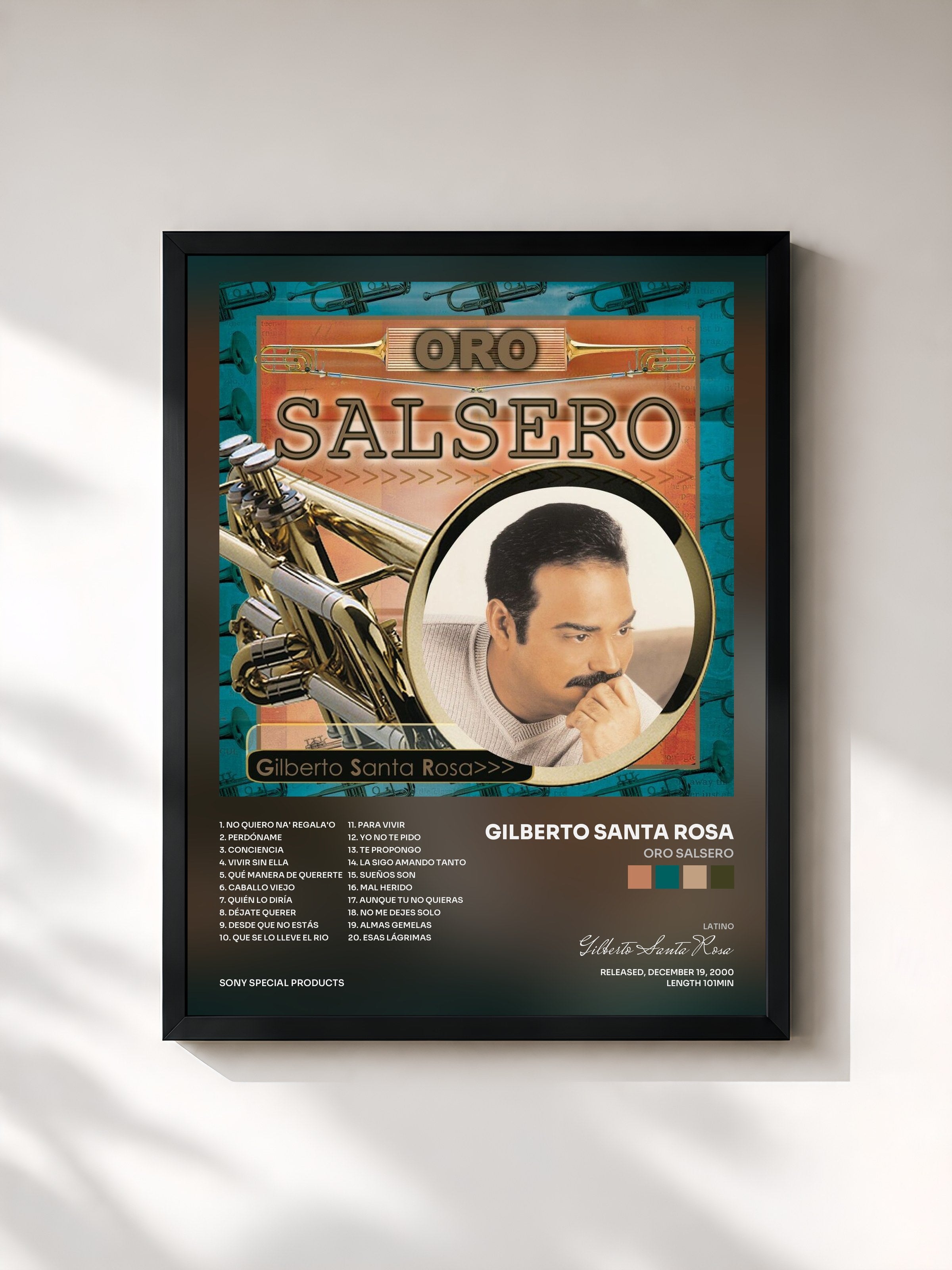 #noir Tableau de l'album Oro Salsero de Gilberto Santa Rosa, cadre noir, imprimé et encadré en France