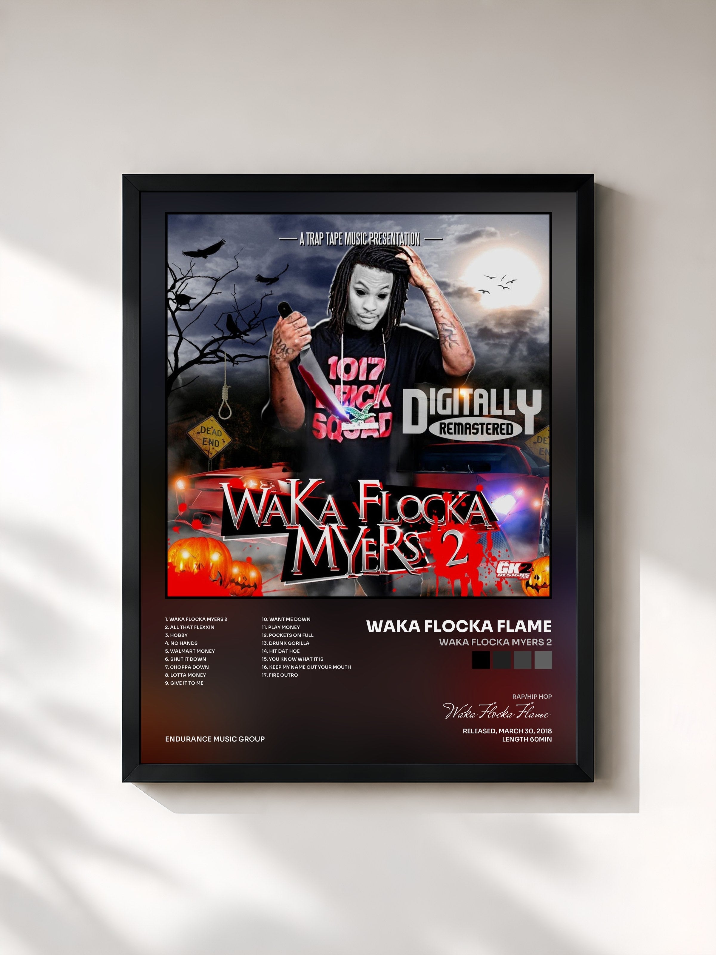 #noir Tableau de l'album Waka Flocka Myers 2 de Waka Flocka Flame, cadre noir, imprimé et encadré en France