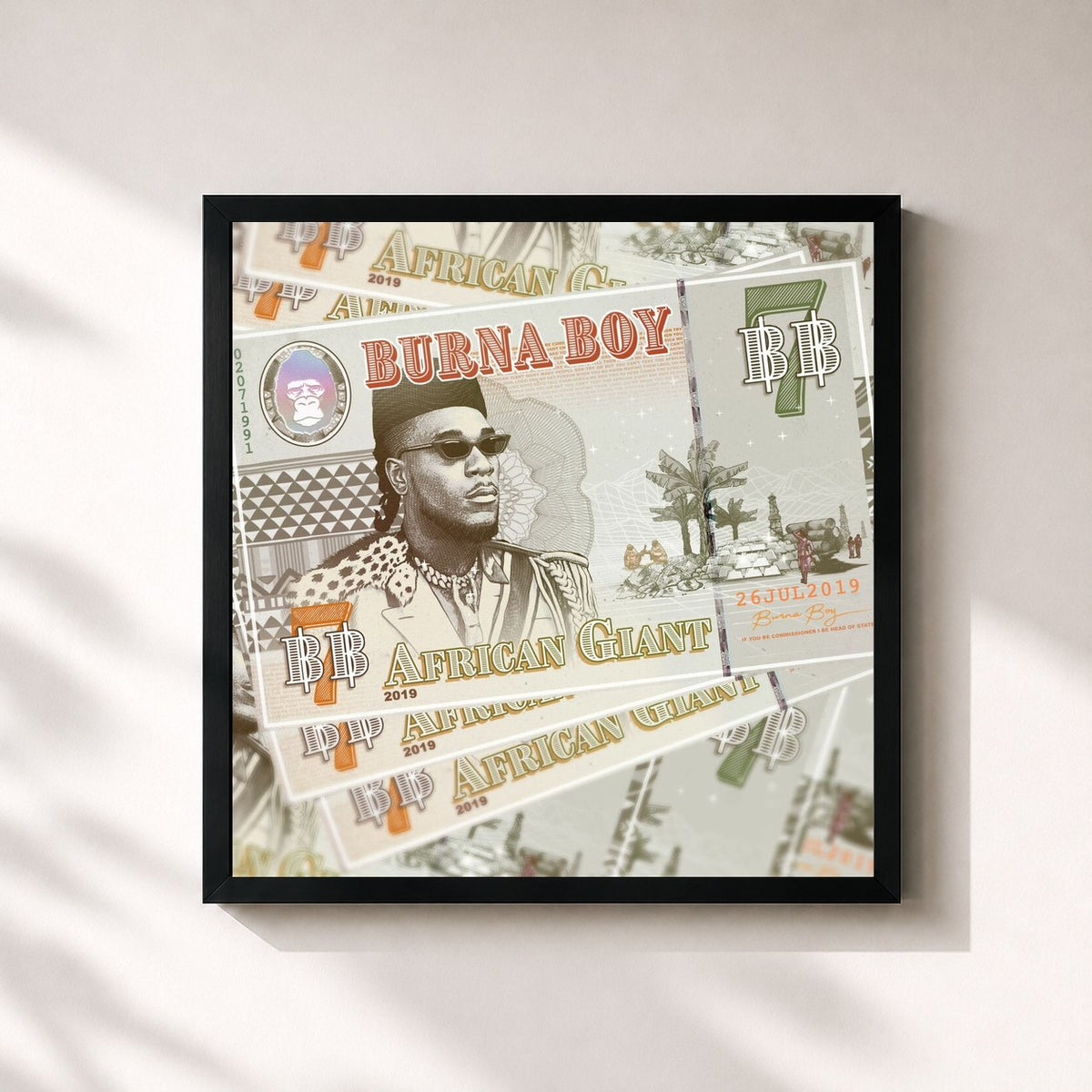 #noir Tableau carré de l'album African Giant de Burna Boy, cadre noir 32x32 cm