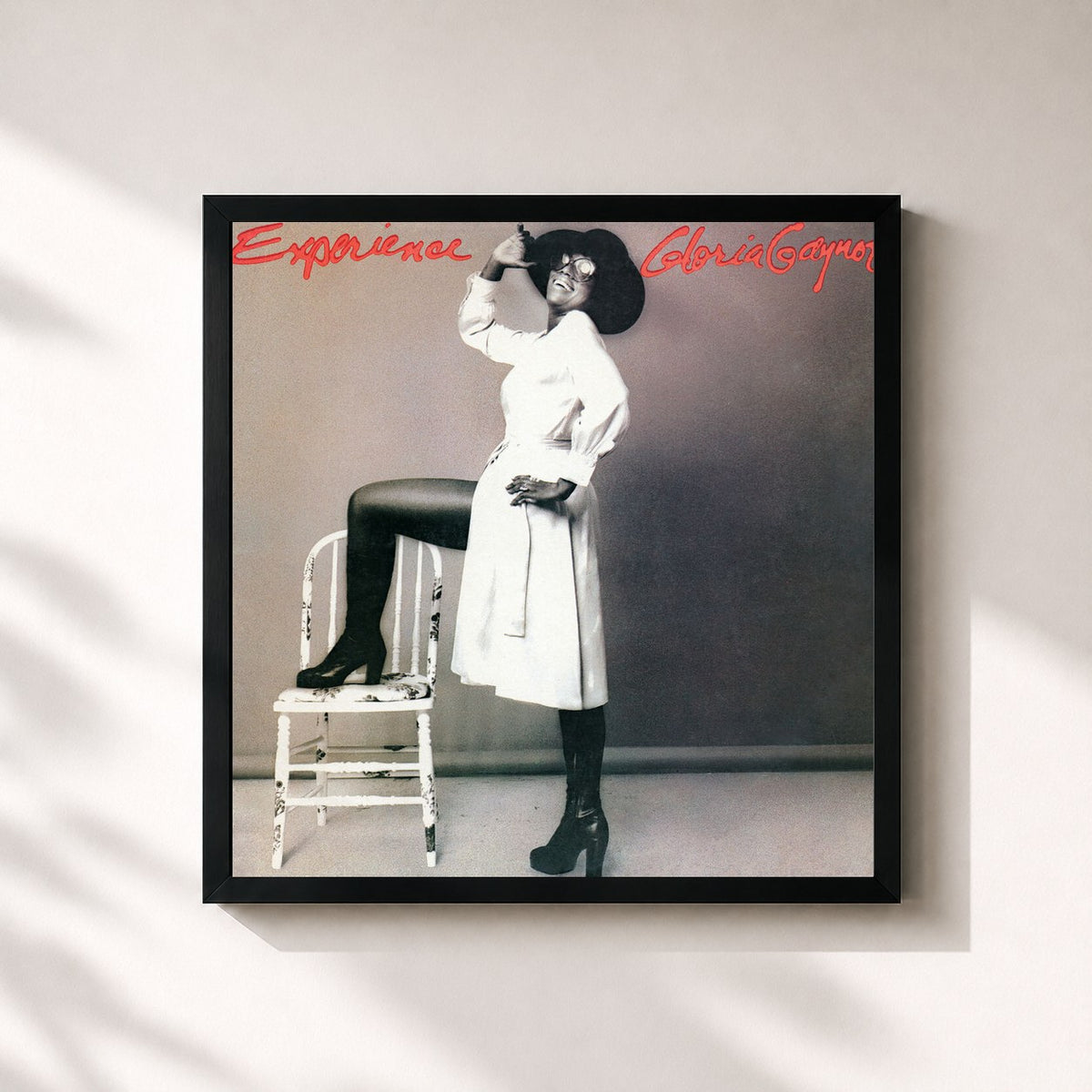 #noir Tableau carré de l'album Experience de Gloria Gaynor, cadre noir 32x32 cm