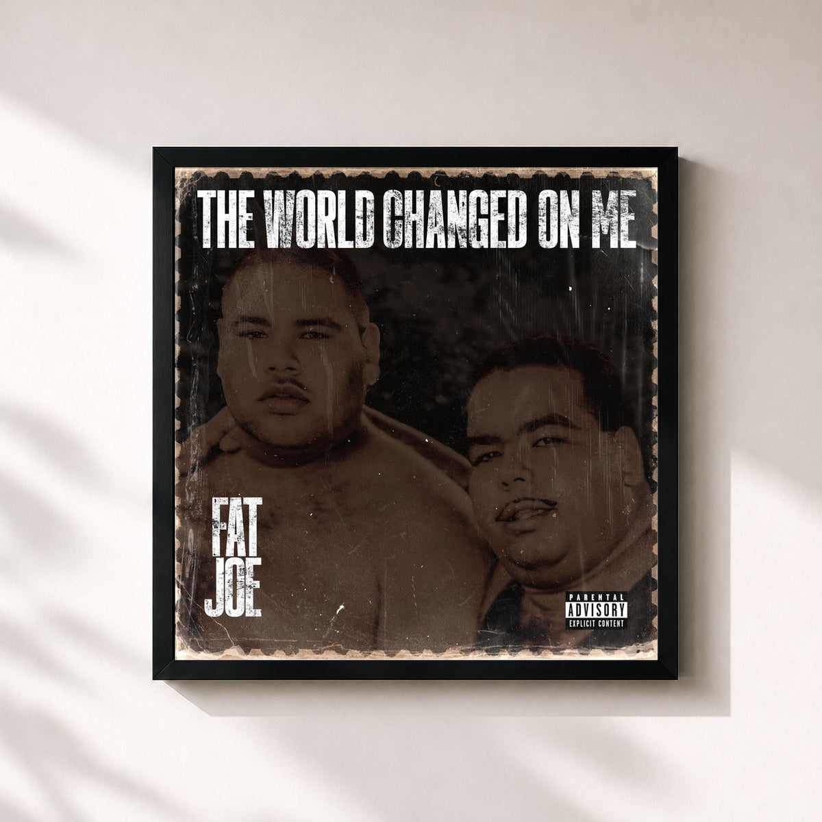 #noir Tableau carré de l'album The World Changed On Me de Fat Joe, cadre noir 32x32 cm