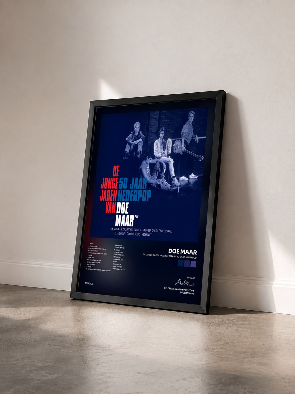 #noir Tableau de l'album De Jonge Jaren van Doe Maar - 50 jaar Nederpop de Doe Maar vu de trois quarts, cadre noir