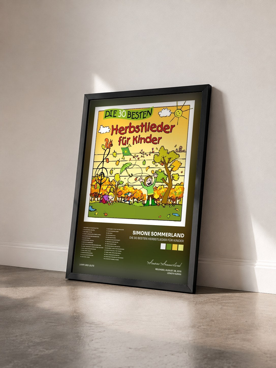 #noir Tableau de l'album Die 30 besten Herbstlieder für Kinder de Simone Sommerland vu de trois quarts, cadre noir