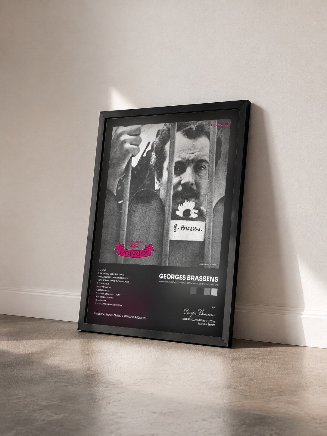 #noir Tableau de l'album Georges Brassens interprète ses dernières compositions N°2 de Georges Brassens vu de trois quarts, cadre noir