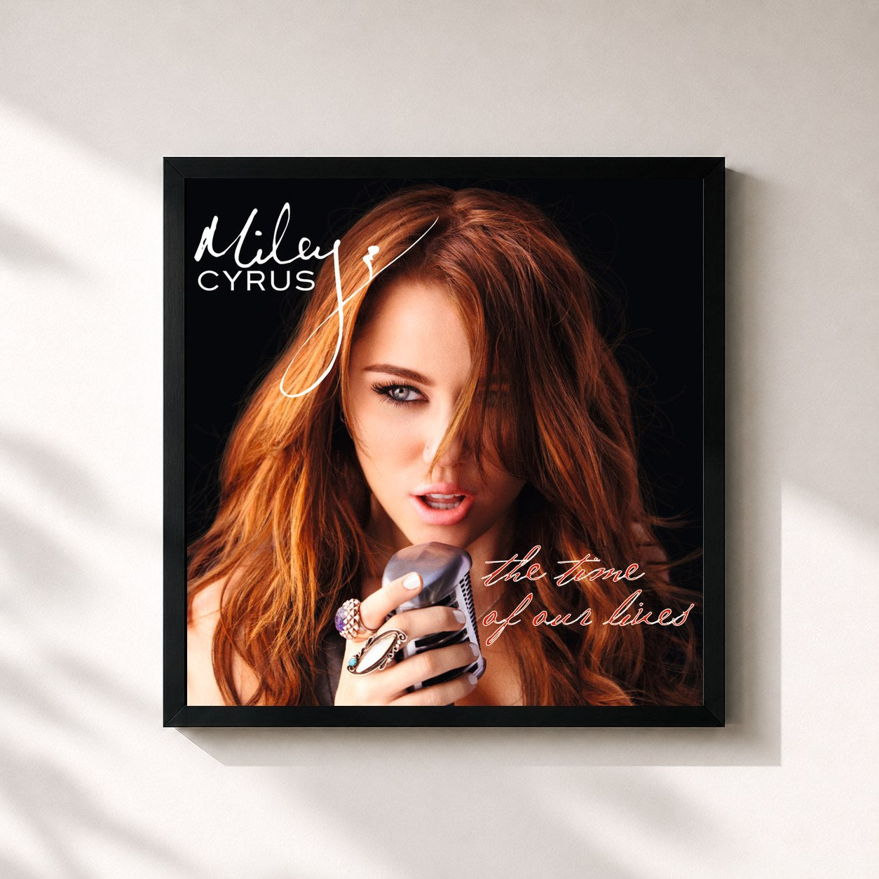 #noir The Time Of Our Lives (International Version) by Miley Cyrus as a square framed art print, black 32x32 cm frame